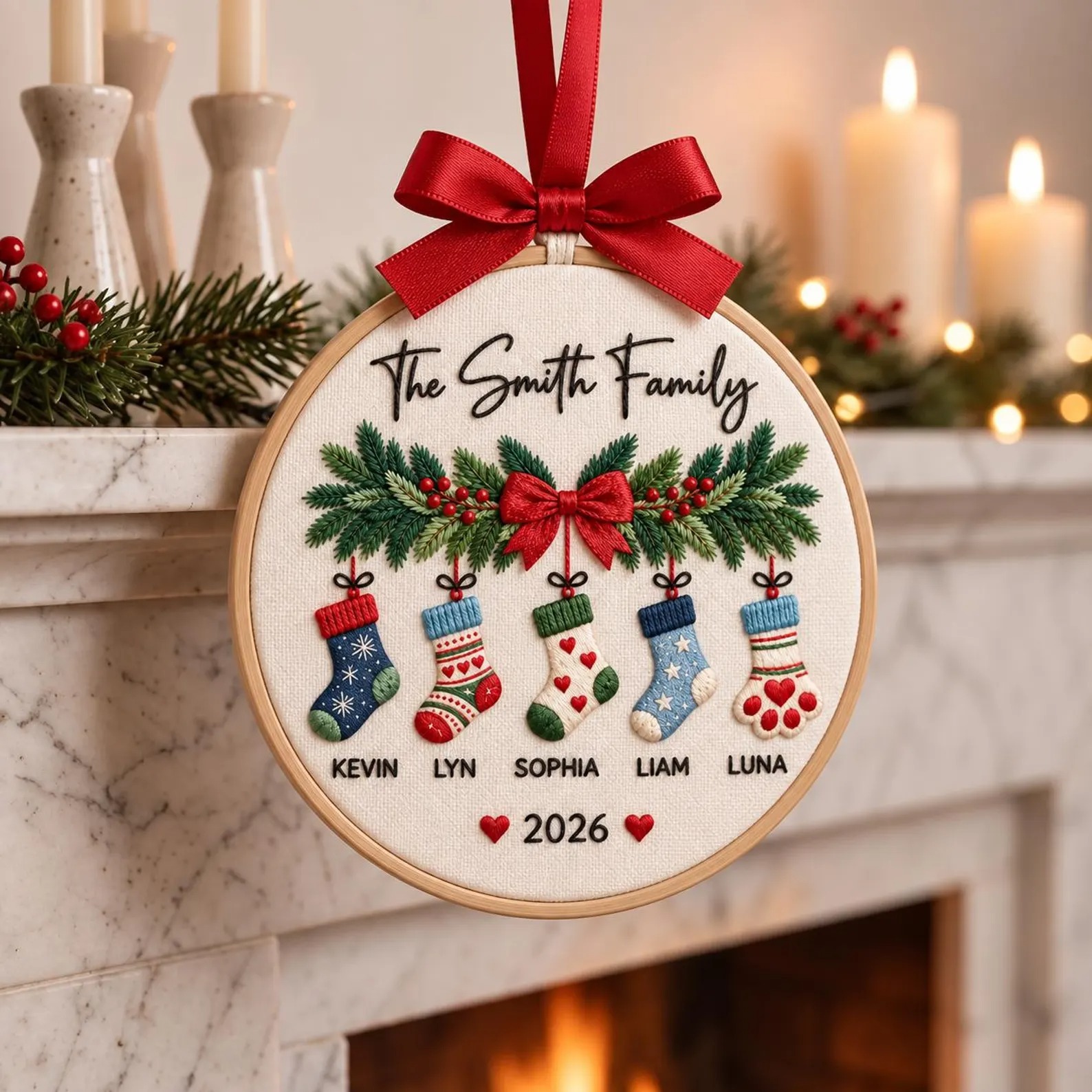 Personalized Family Christmas Stocking Embroidery Hoop