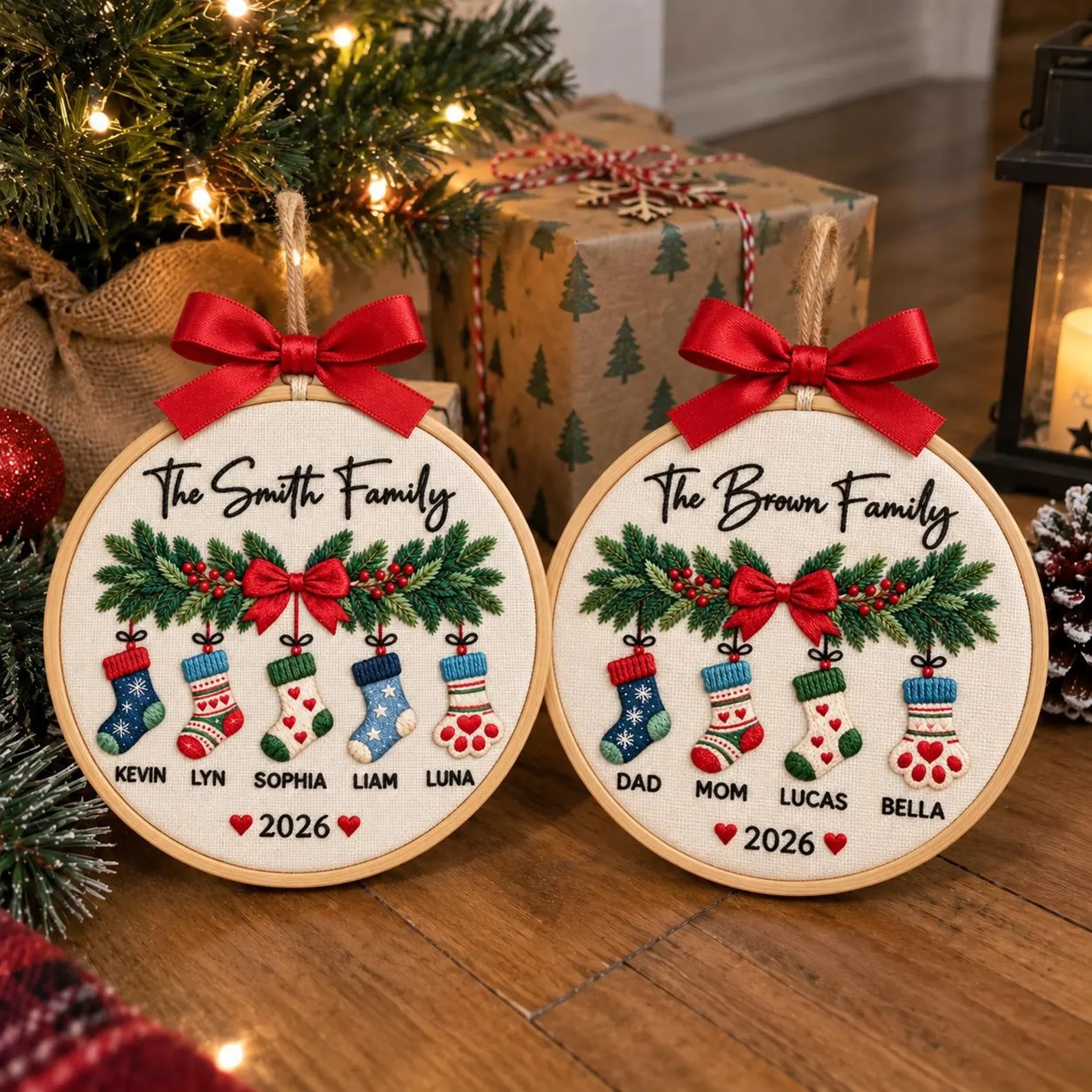 Personalized Family Christmas Stocking Embroidery Hoop