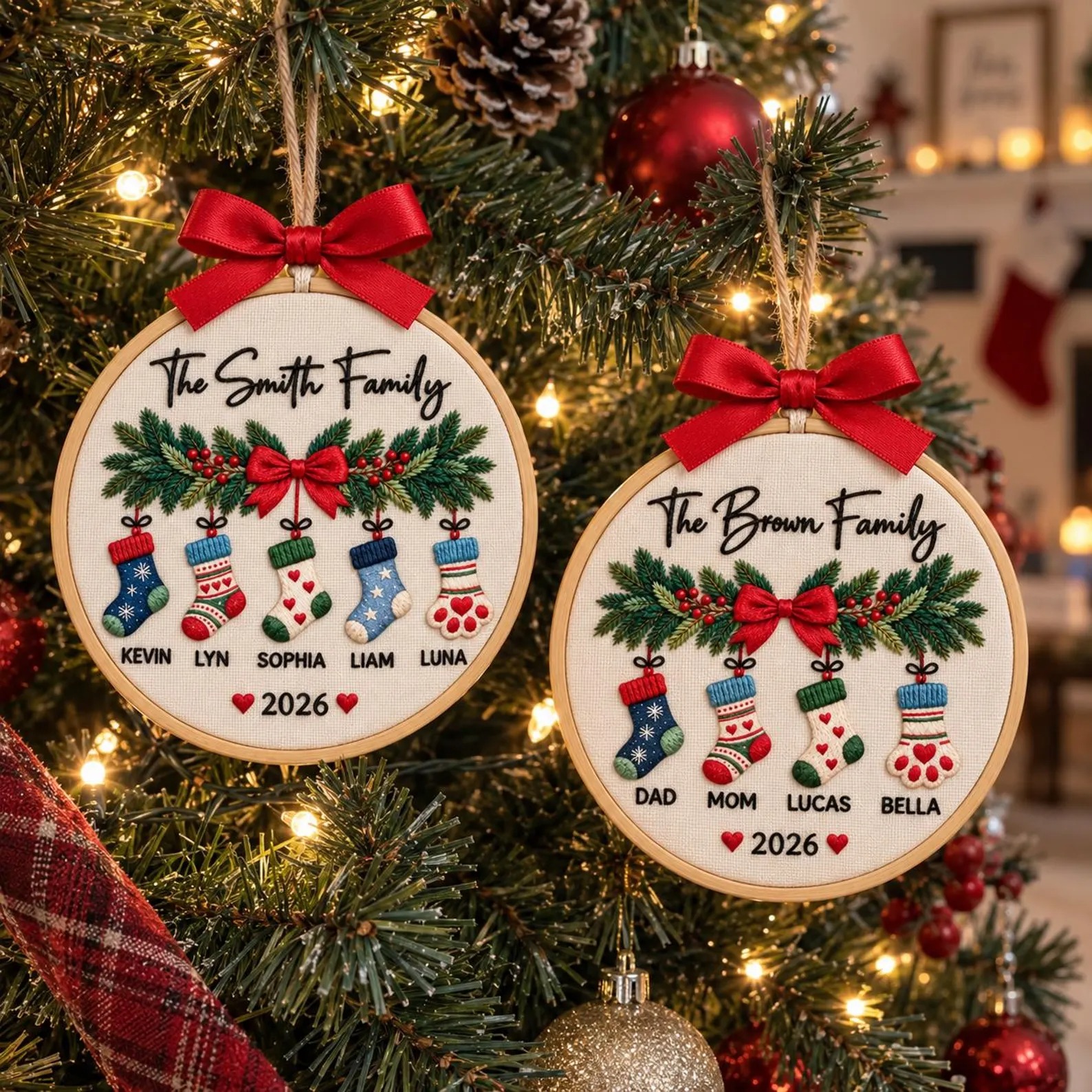 Personalized Family Christmas Stocking Embroidery Hoop