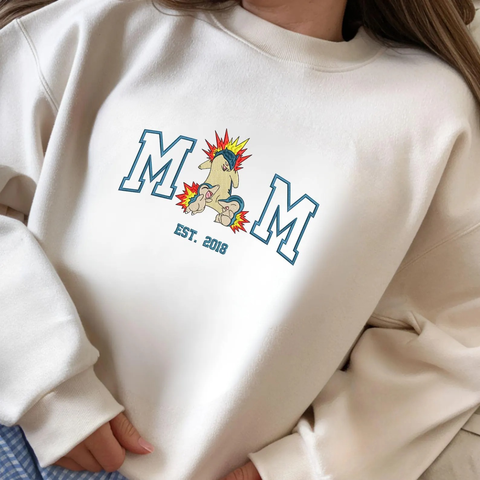 Personalized Mom PKM Embroidered Sweatshirt-Gift For Custom