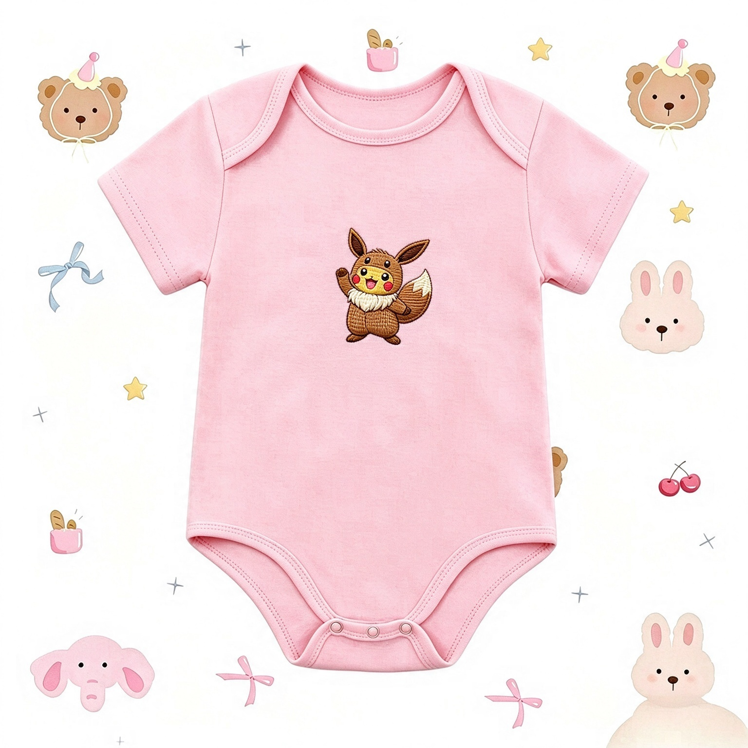 Personalized Name Pikachu Embroidered Baby Onesie