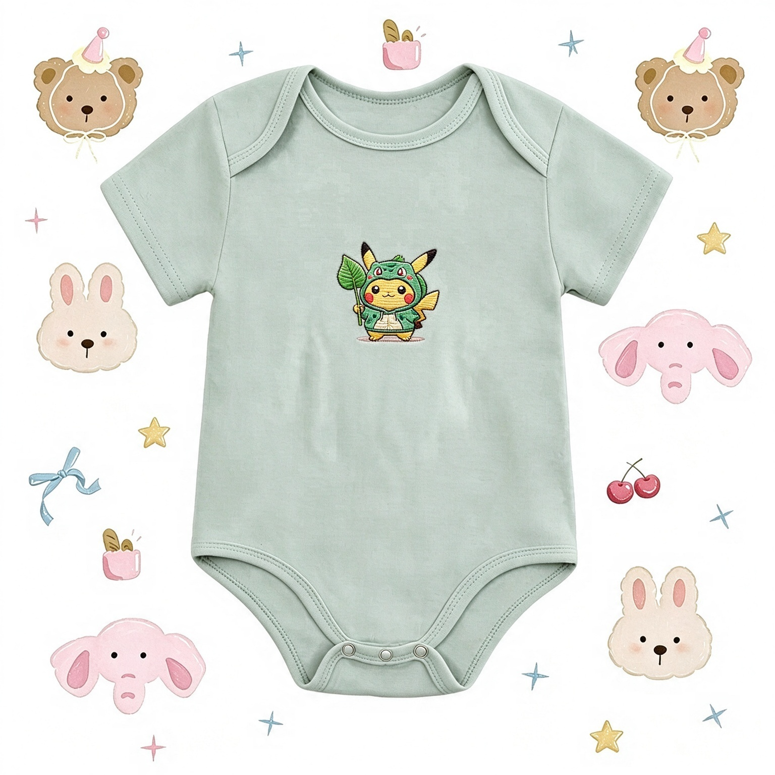 Personalized Name Pikachu Embroidered Baby Onesie
