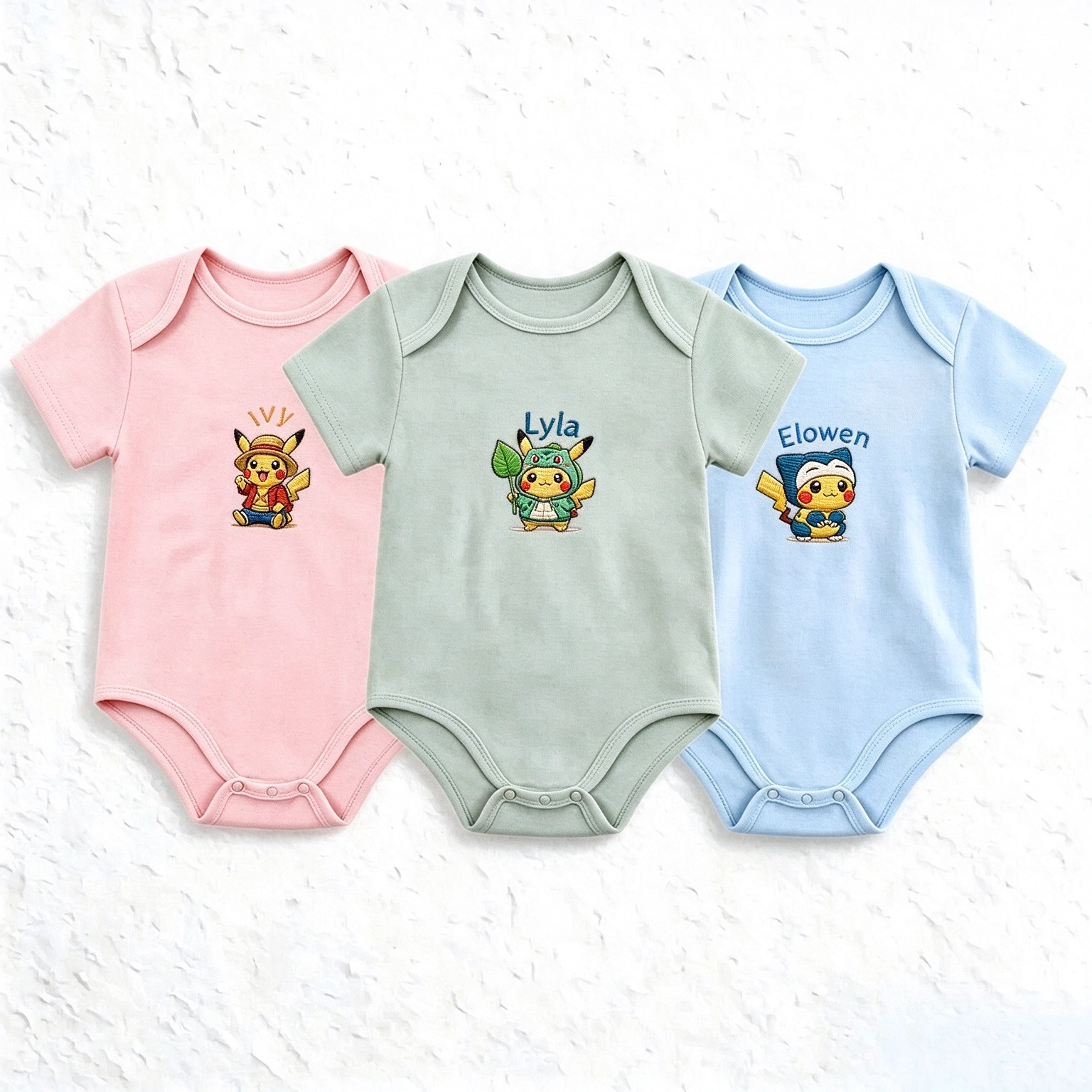 Personalized Name Pikachu Embroidered Baby Onesie