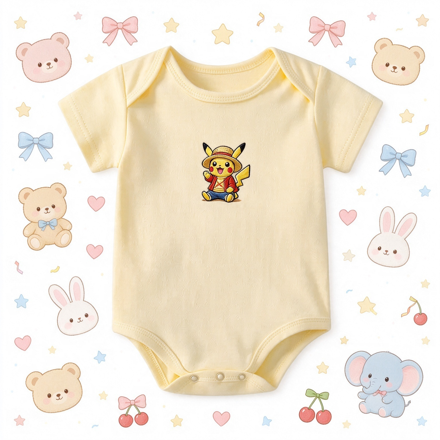 Personalized Name Pikachu Embroidered Baby Onesie