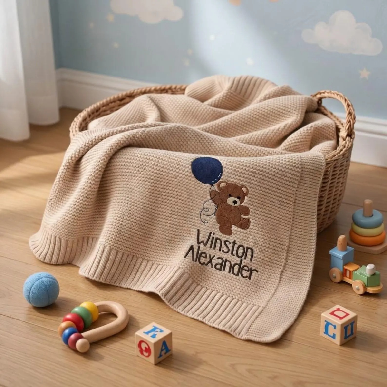Personalized Knit Baby Blanket,Embroidered Baby Name Blanket