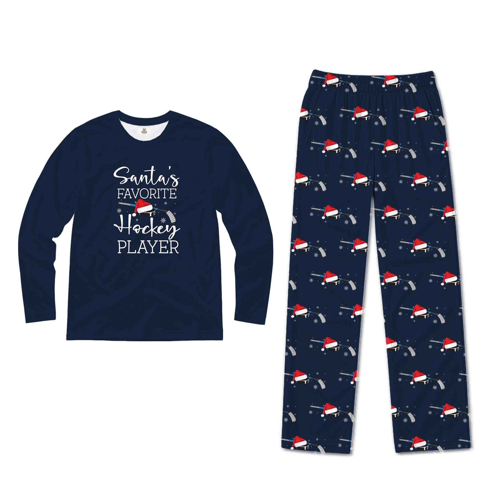Santa's Favorite Hockey Player Christmas Matching Family Pajamas Set