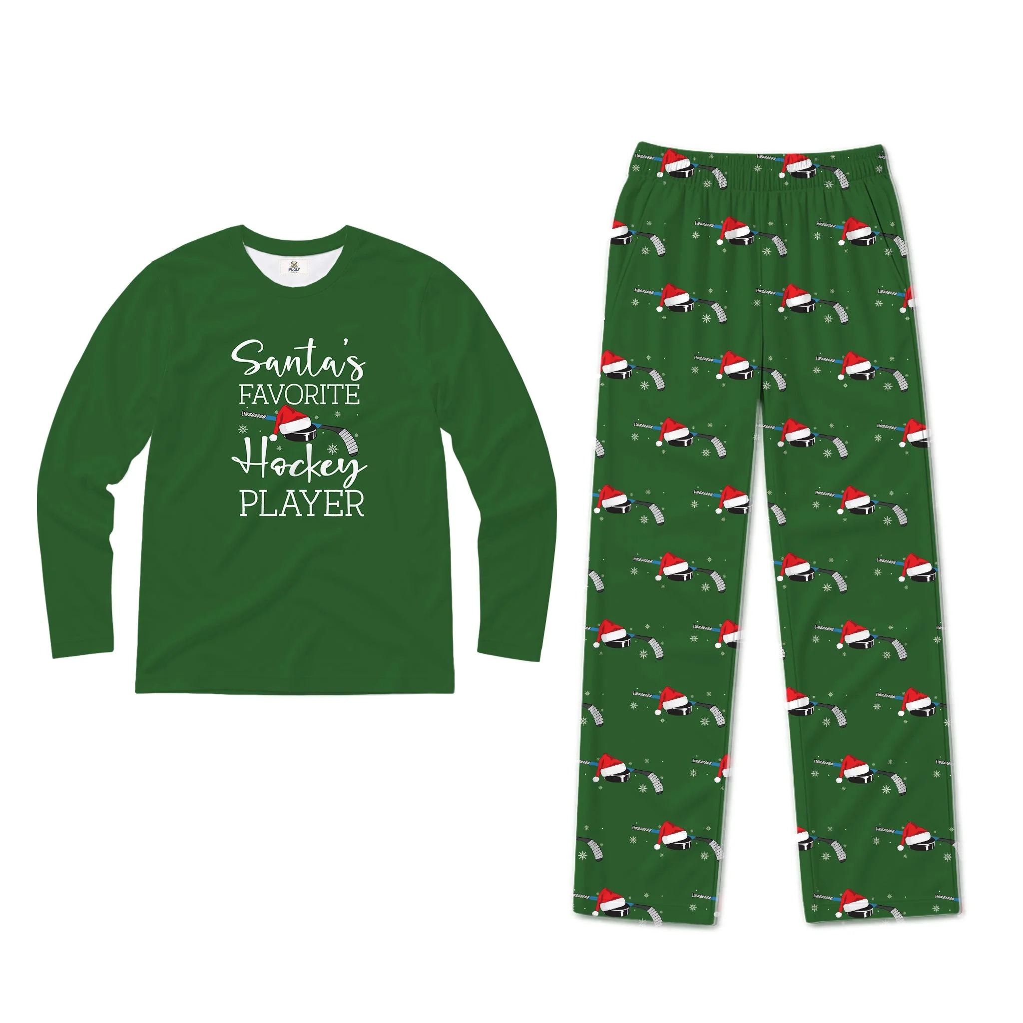 Santa's Favorite Hockey Player Christmas Matching Family Pajamas Set