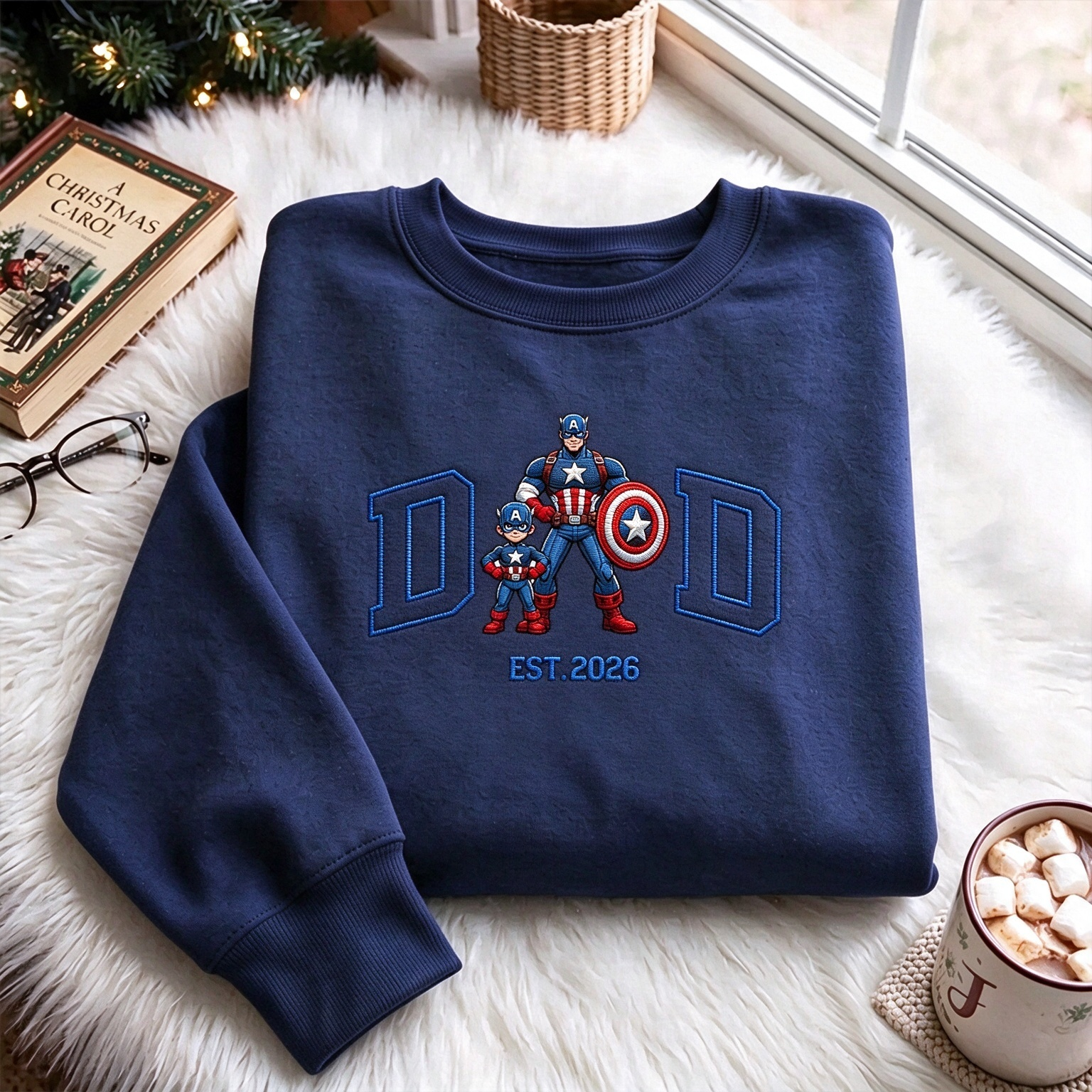 Superhero DAD Est 2026 Embroidered, New Dad Fatherhood Gift Sweatshirt