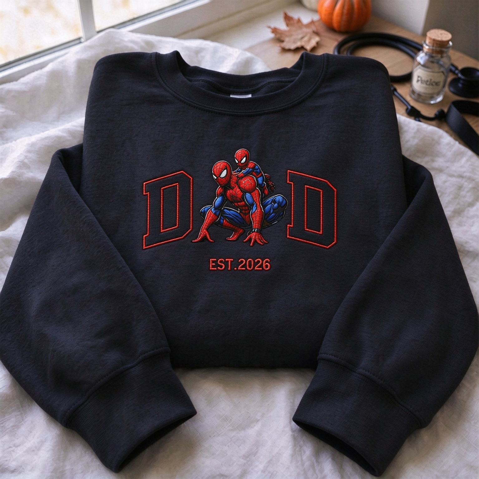 Superhero DAD Est 2026 Embroidered, New Dad Fatherhood Gift Sweatshirt
