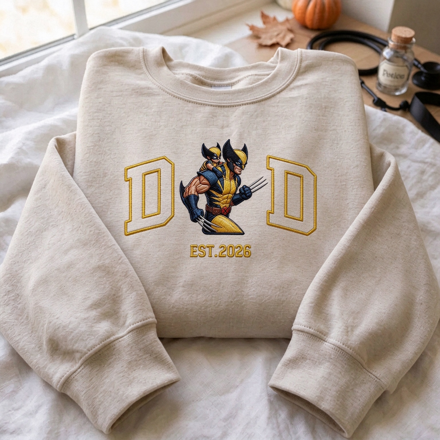 Superhero DAD Est 2026 Embroidered, New Dad Fatherhood Gift Sweatshirt
