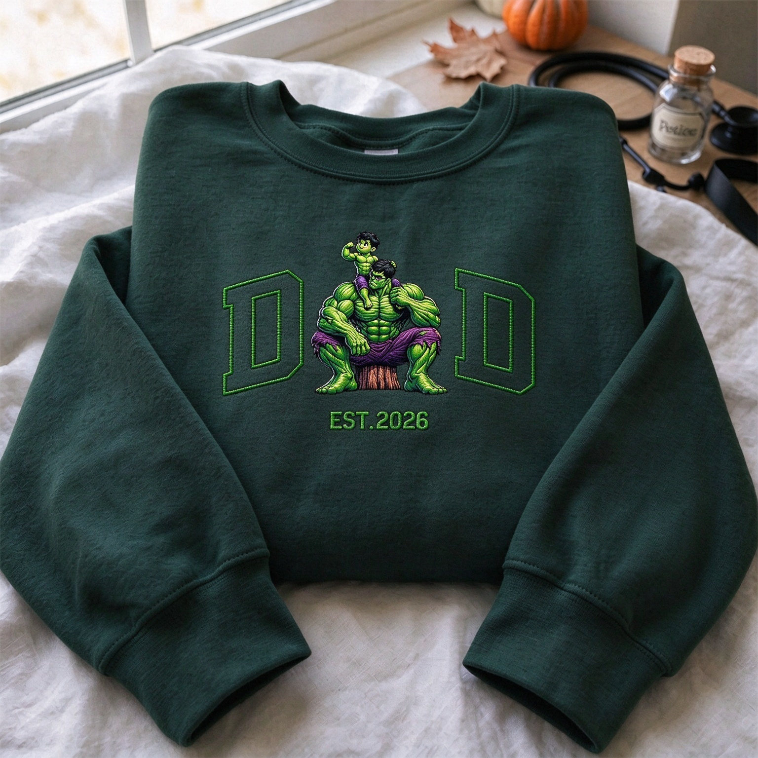 Superhero DAD Est 2026 Embroidered, New Dad Fatherhood Gift Sweatshirt