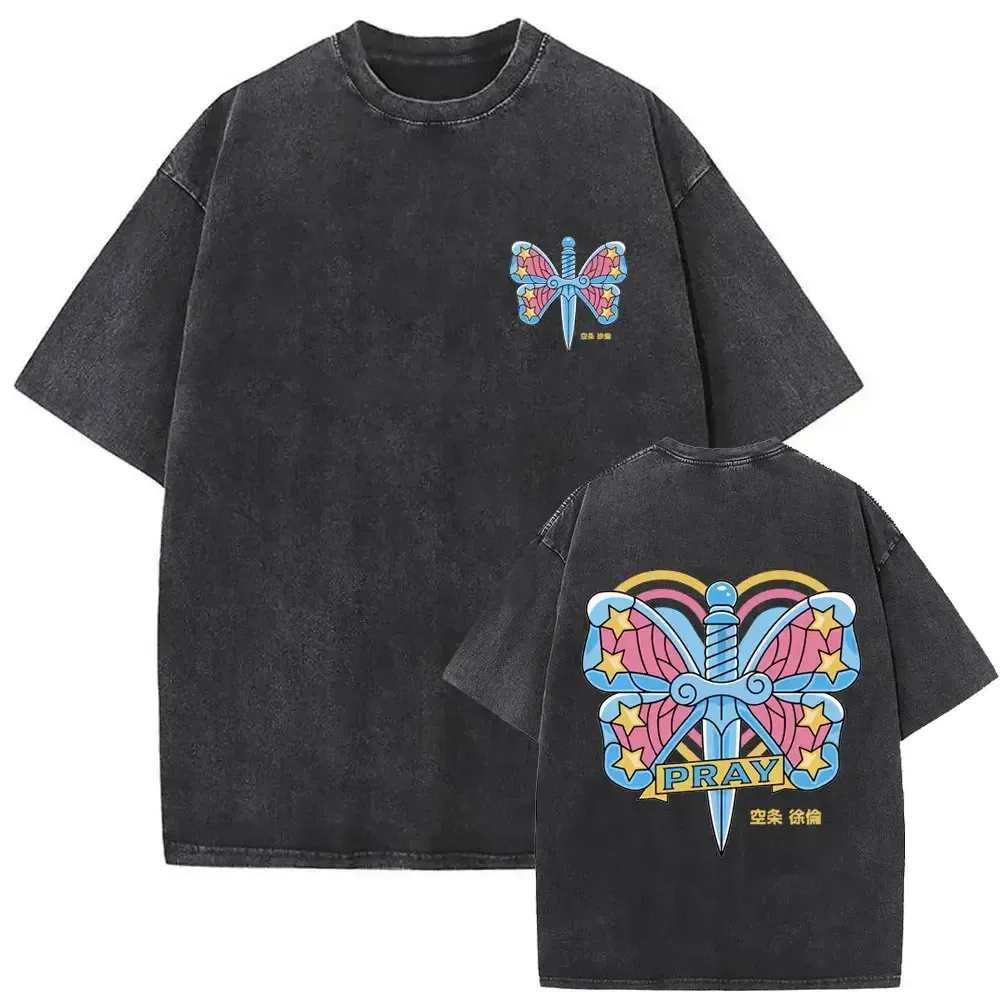 Vintage Washed Anime Graphic Double Sided Print Tee