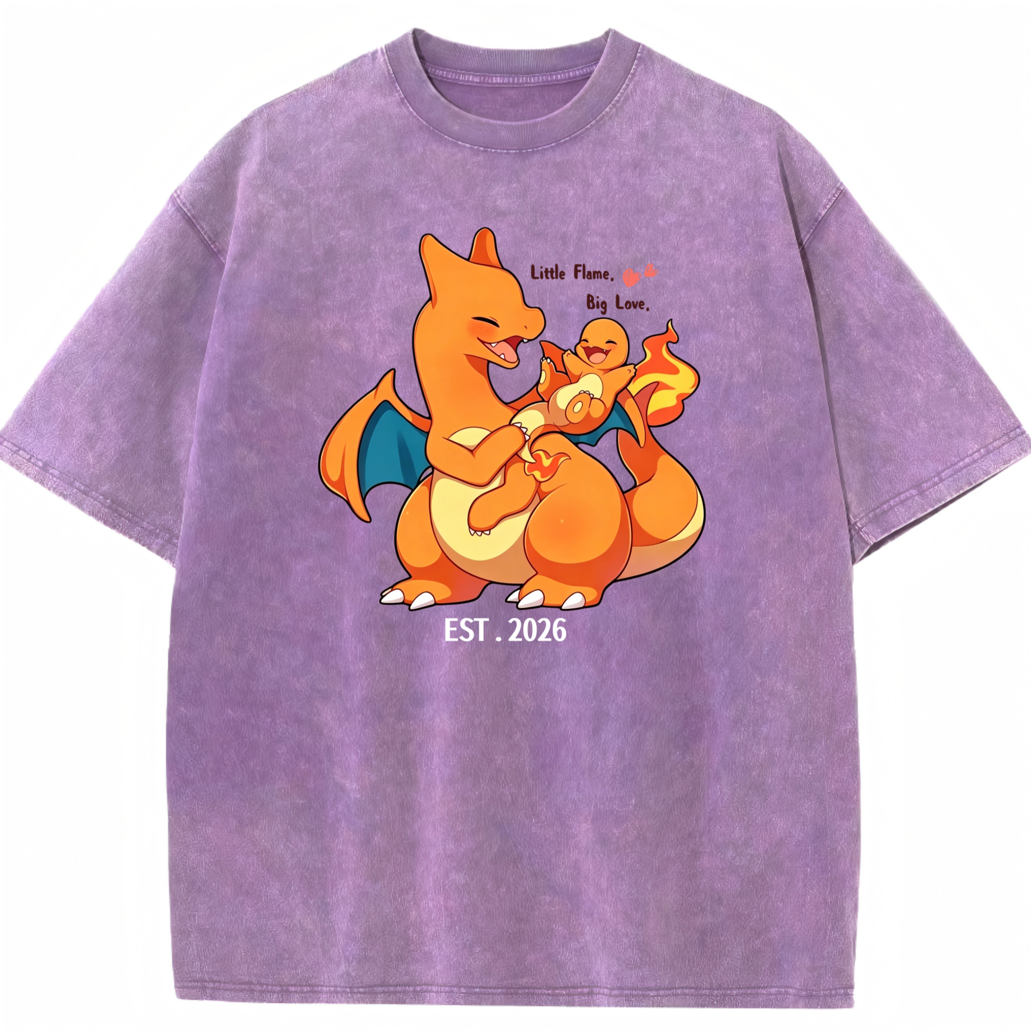 Vintage Washed Charizard T-Shirt,Little Flame Big Love Pokemon Tee