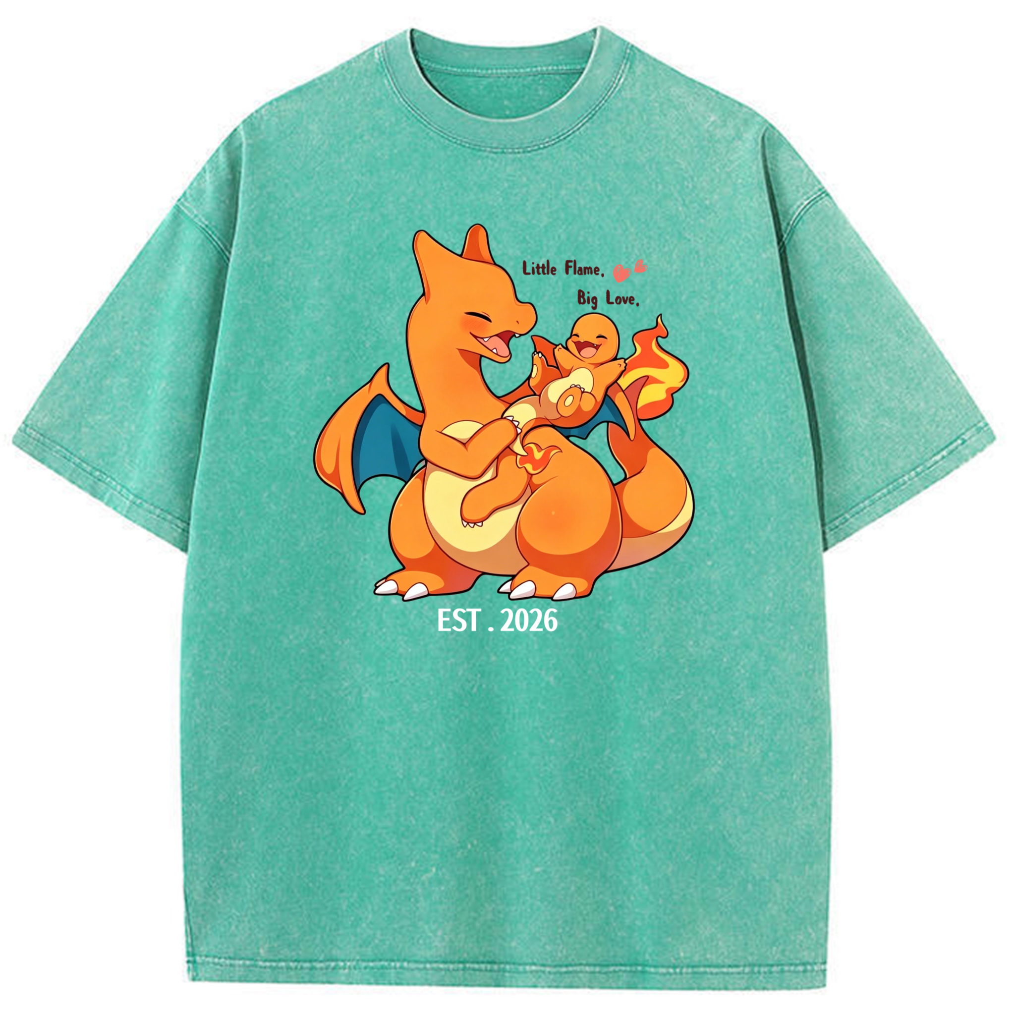 Vintage Washed Charizard T-Shirt,Little Flame Big Love Pokemon Tee
