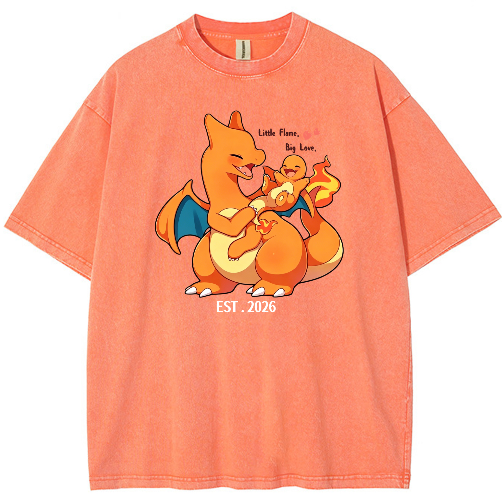 Vintage Washed Charizard T-Shirt,Little Flame Big Love Pokemon Tee