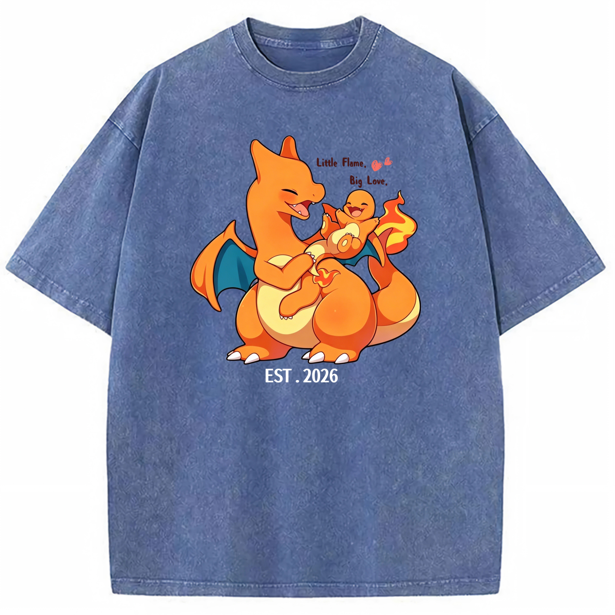 Vintage Washed Charizard T-Shirt,Little Flame Big Love Pokemon Tee