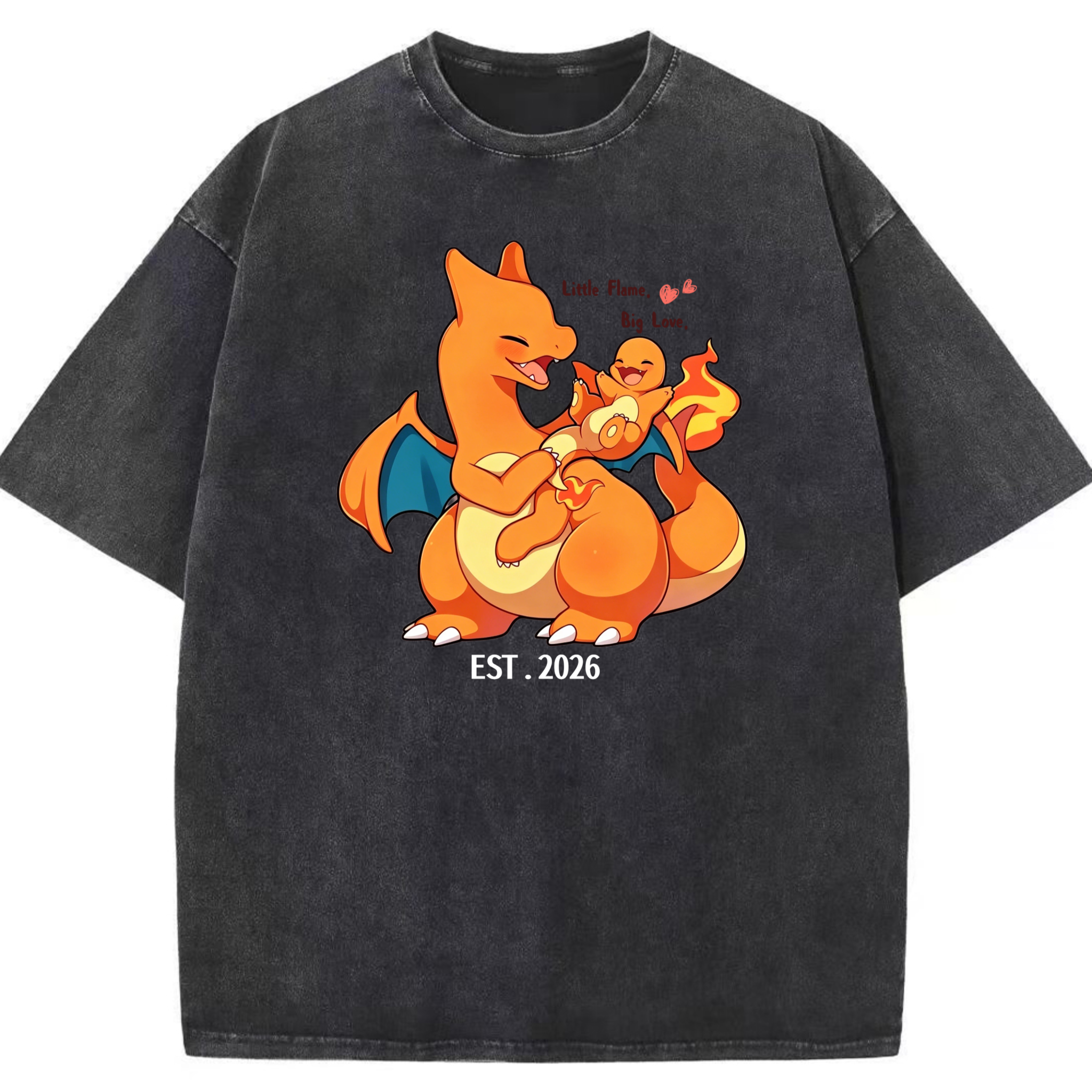 Vintage Washed Charizard T-Shirt,Little Flame Big Love Pokemon Tee