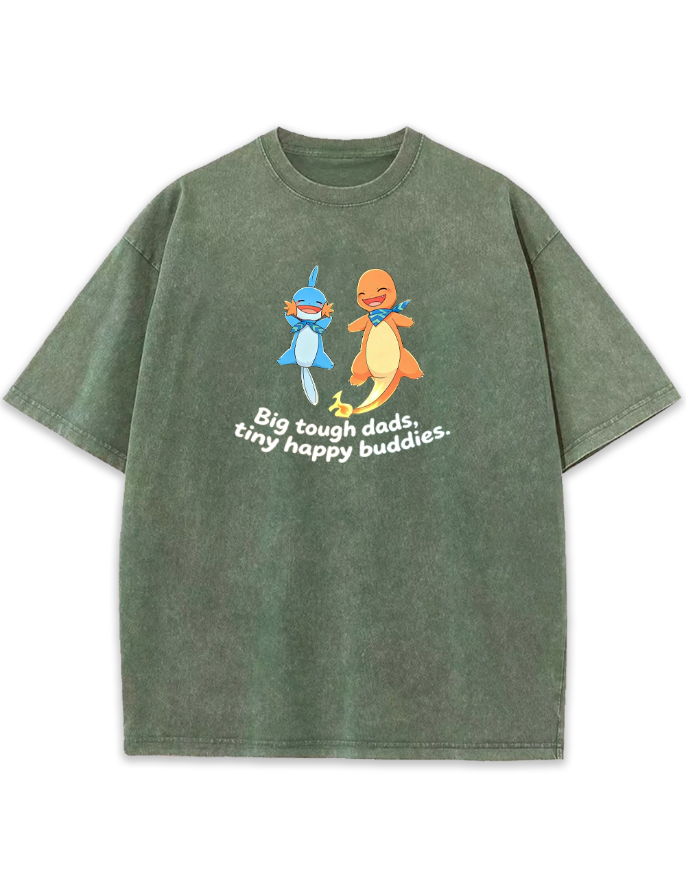Parent & Kid Mudkip & Charmander Happy Buddy Vintage Washed T-Shirt