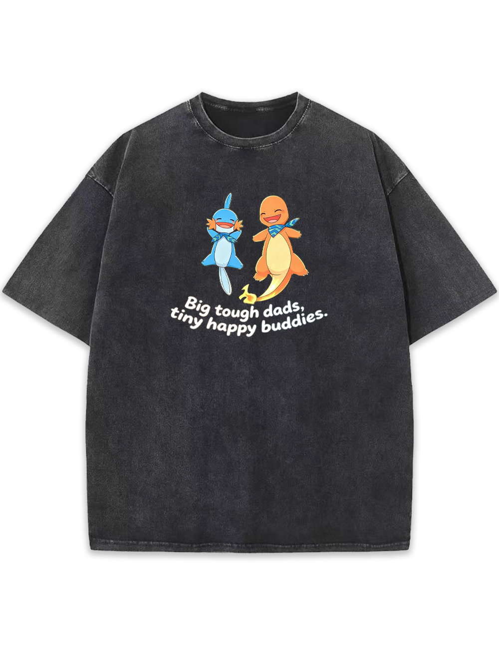 Parent & Kid Mudkip & Charmander Happy Buddy Vintage Washed T-Shirt