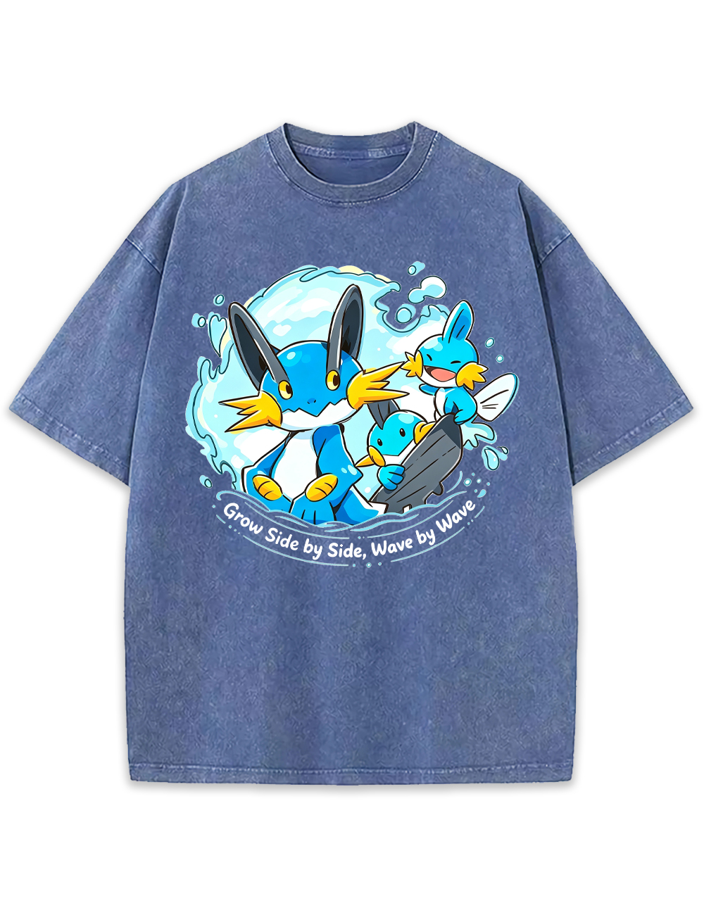 Parent & Kid Mudkip Evolution Family Surfing Wave Vintage Washed T-Shirt