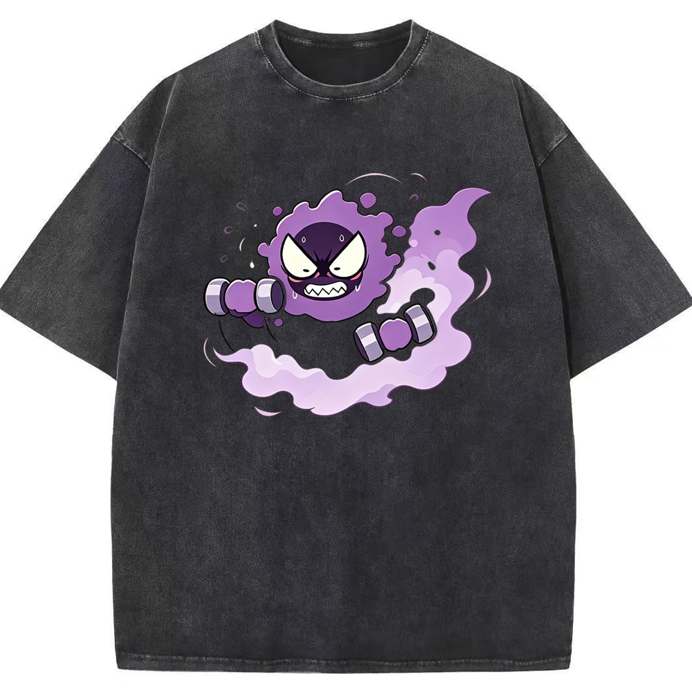Gastly Lifting Dumbbells Cartoon Tee | Pokemon Anime