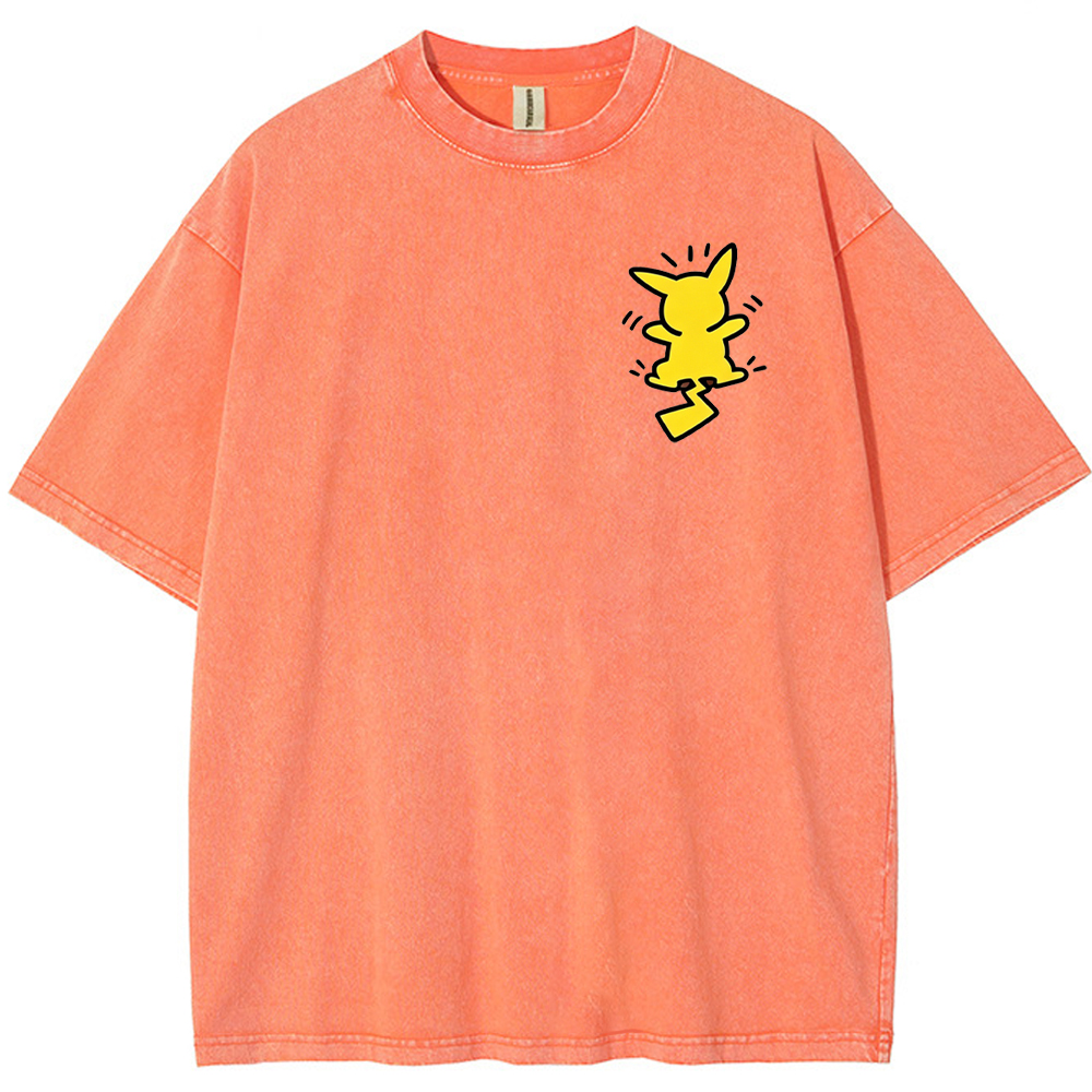 Multi Pokemon Silhouette Vintage Washed Back Print Tee | Pokemon Anime