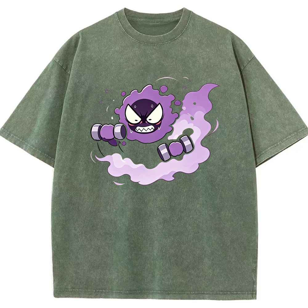 Gastly Lifting Dumbbells Cartoon Tee | Pokemon Anime