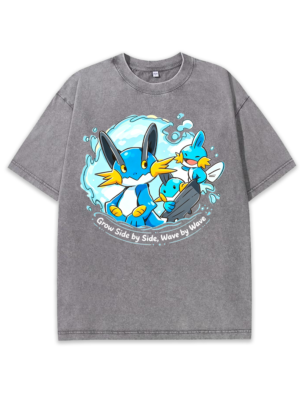 Parent & Kid Mudkip Evolution Family Surfing Wave Vintage Washed T-Shirt