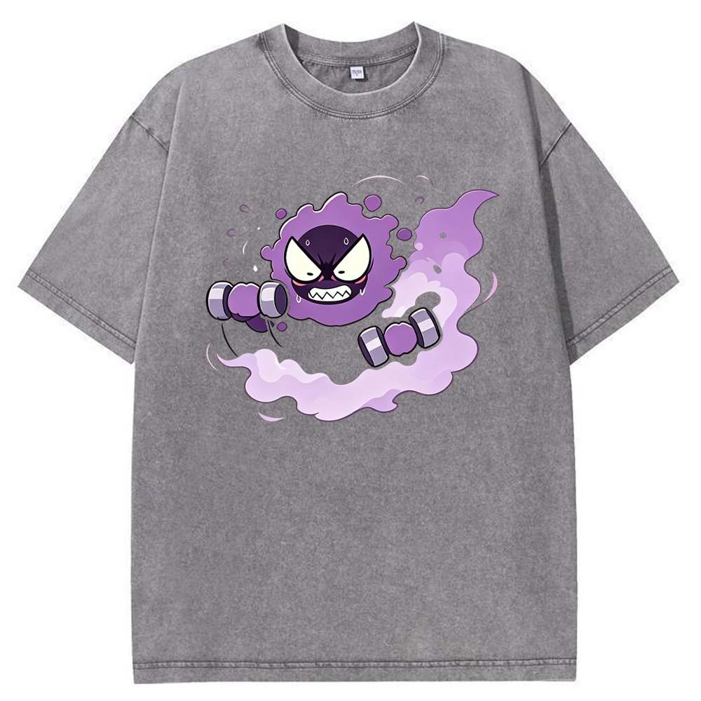 Gastly Lifting Dumbbells Cartoon Tee | Pokemon Anime