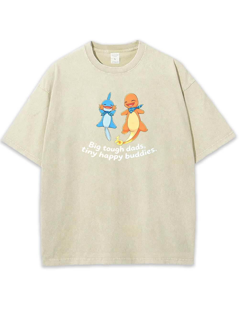 Parent & Kid Mudkip & Charmander Happy Buddy Vintage Washed T-Shirt
