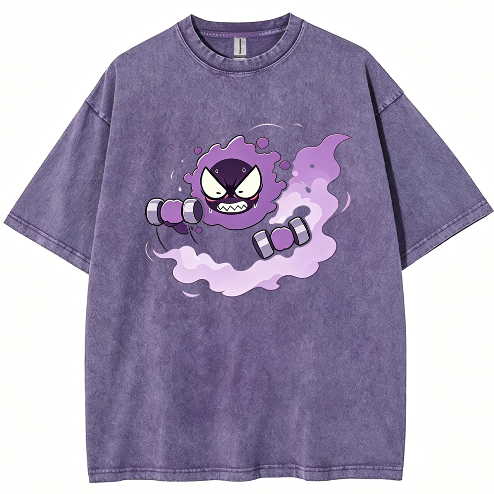 Gastly Lifting Dumbbells Cartoon Tee | Pokemon Anime