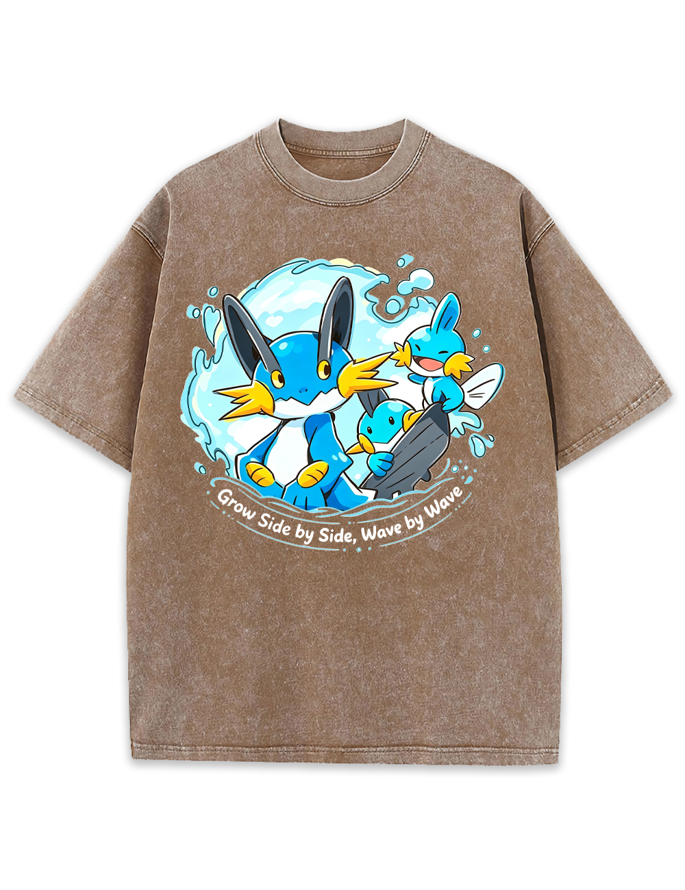 Parent & Kid Mudkip Evolution Family Surfing Wave Vintage Washed T-Shirt