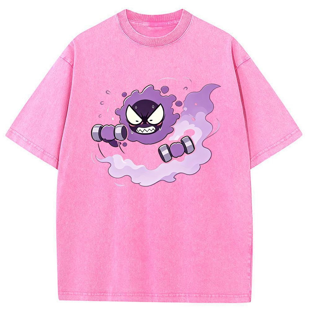 Gastly Lifting Dumbbells Cartoon Tee | Pokemon Anime