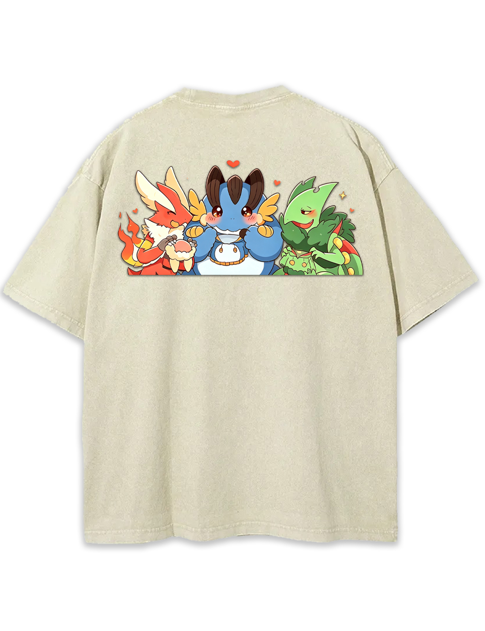 Parent & Kid Blaziken Mudkip Sceptile Hoodie Style Vintage Washed T-Shirt