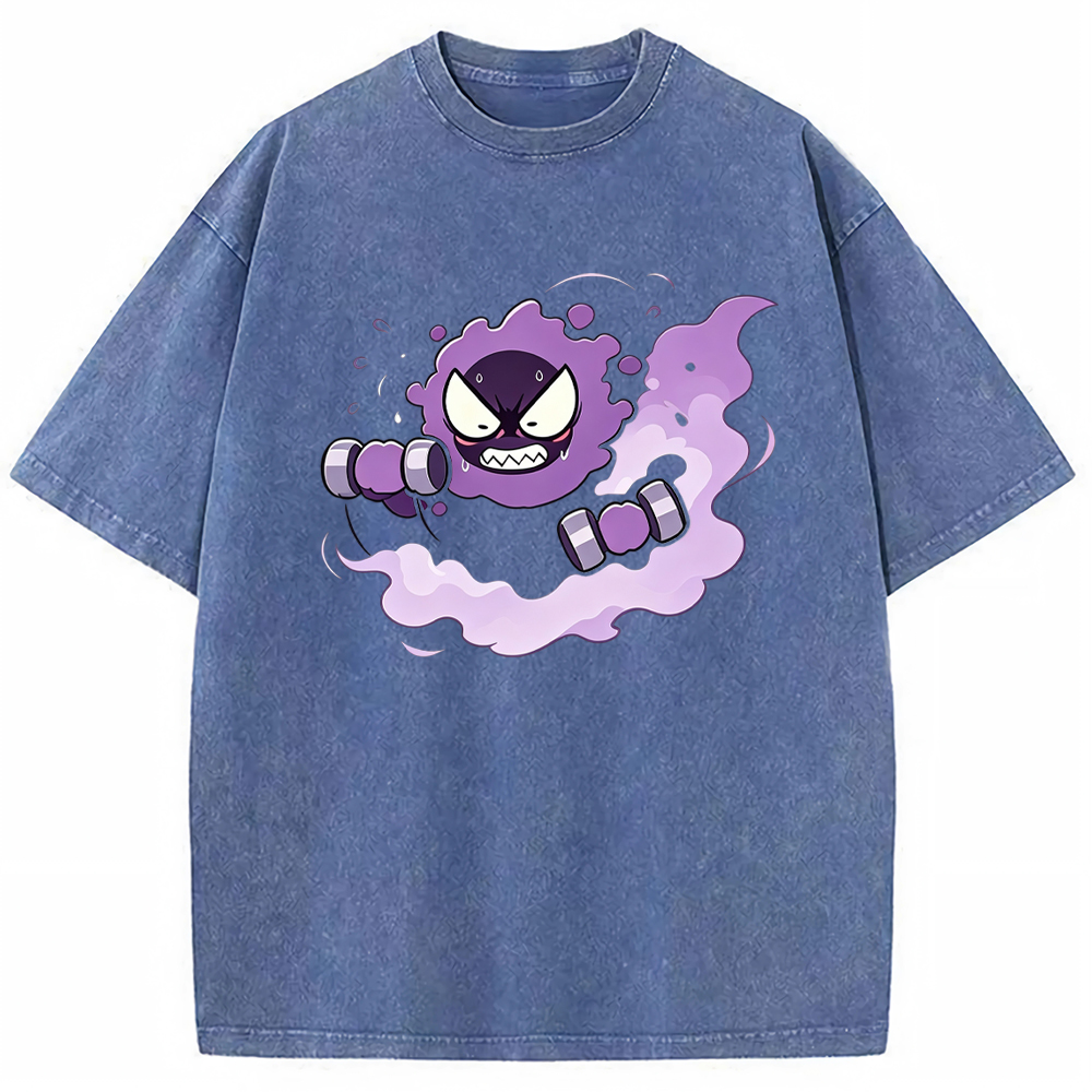 Gastly Lifting Dumbbells Cartoon Tee | Pokemon Anime