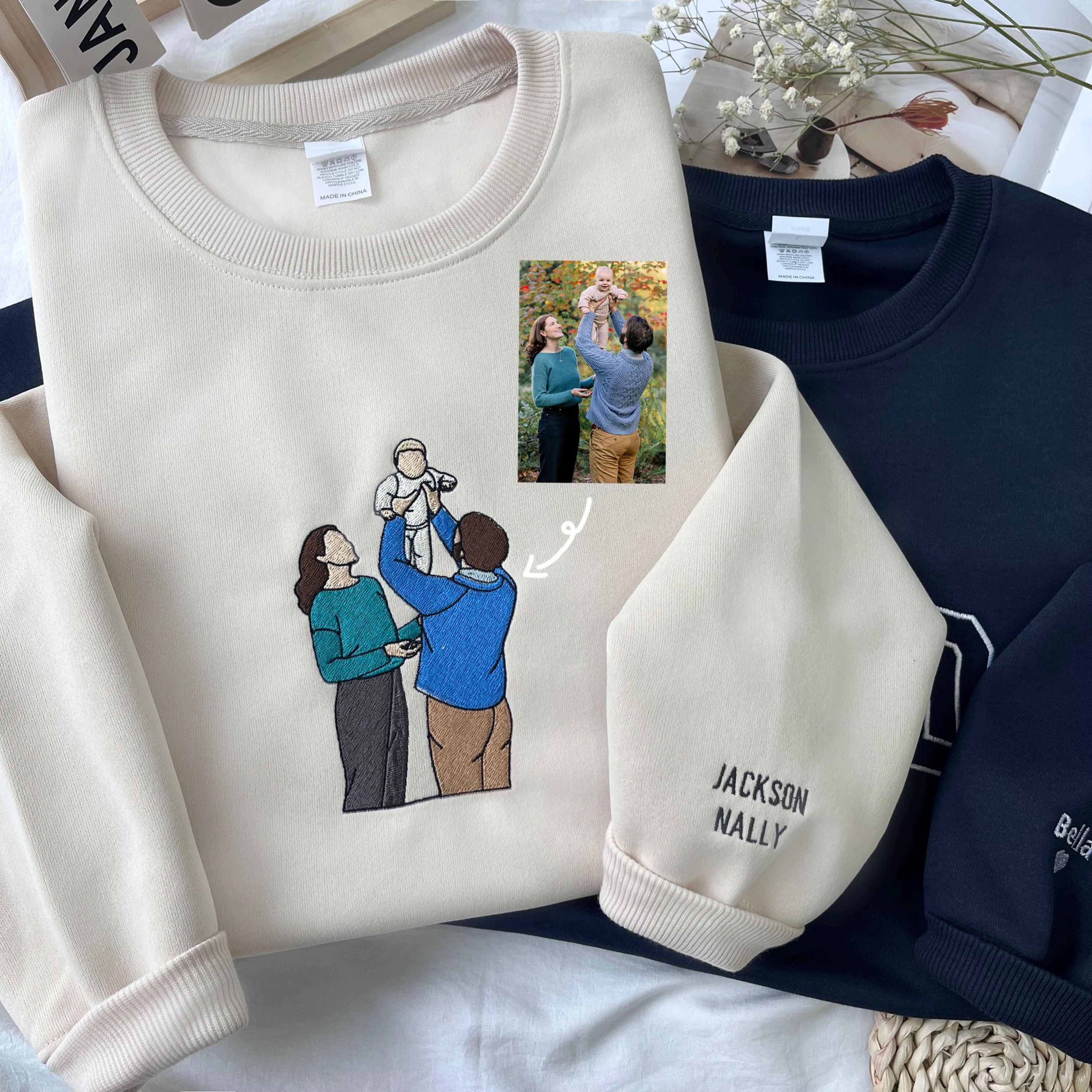 Custom Family Portrait Embroidered Sweatshirt