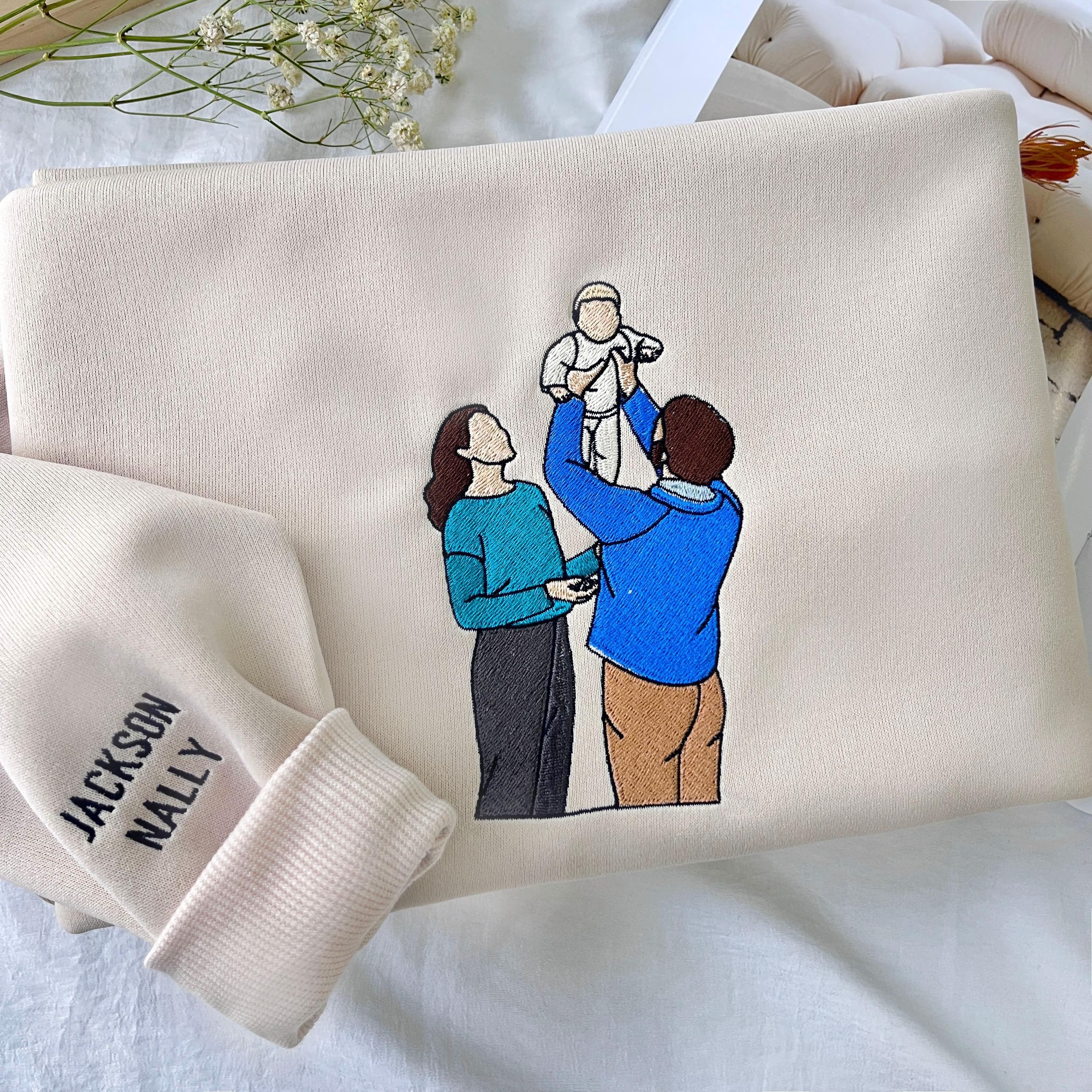 Custom Family Portrait Embroidered Sweatshirt