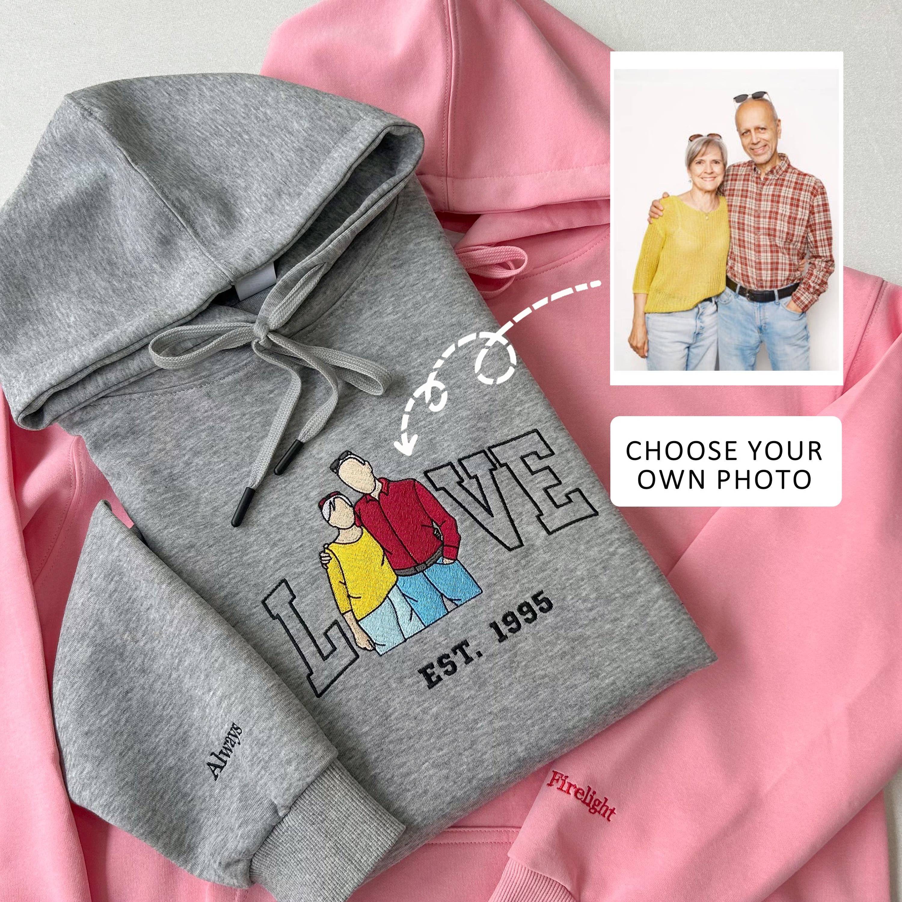 Anniversary LOVE Photo Custom Embroidered Sweatshirt-Gift For Custom