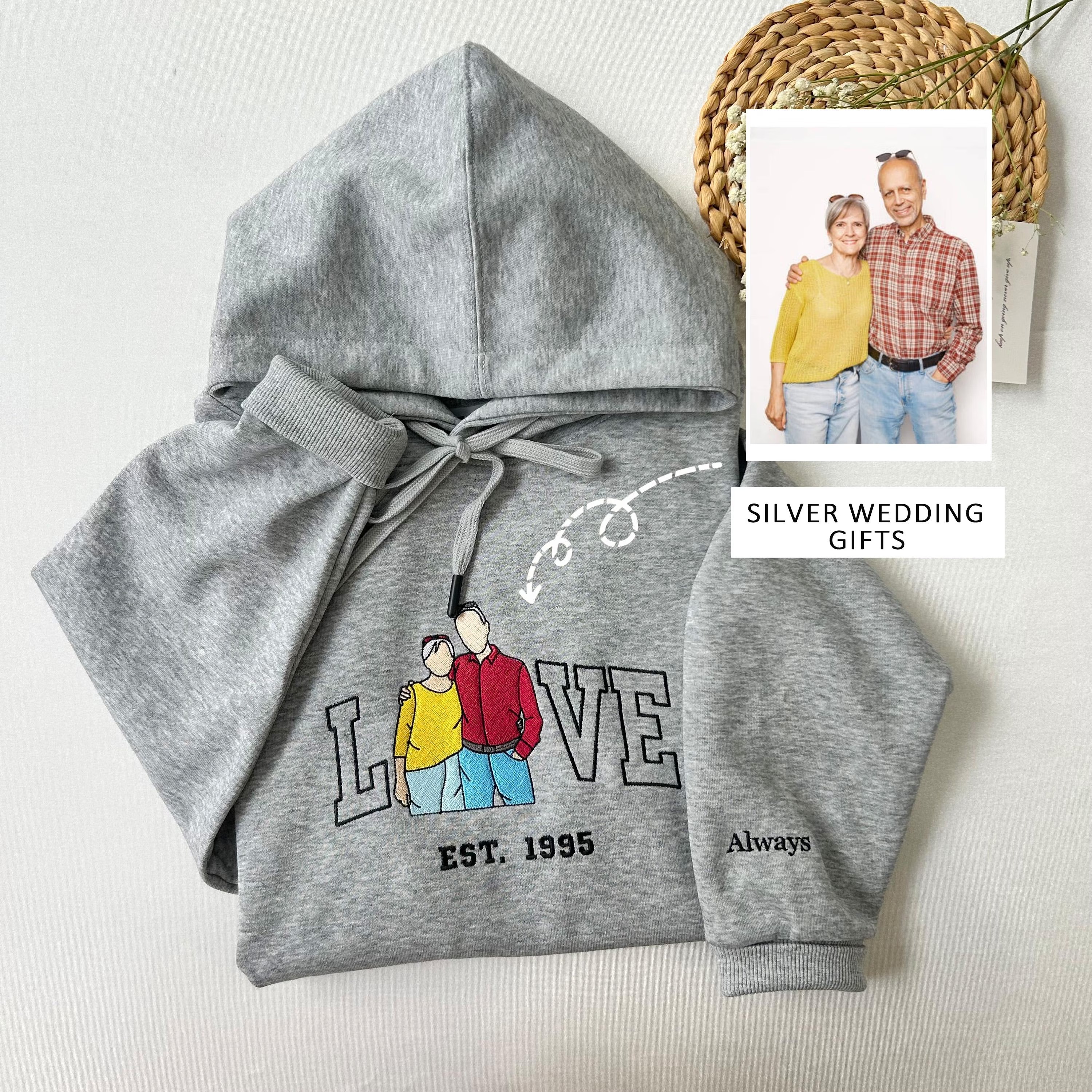 Anniversary LOVE Photo Custom Embroidered Sweatshirt-Gift For Custom
