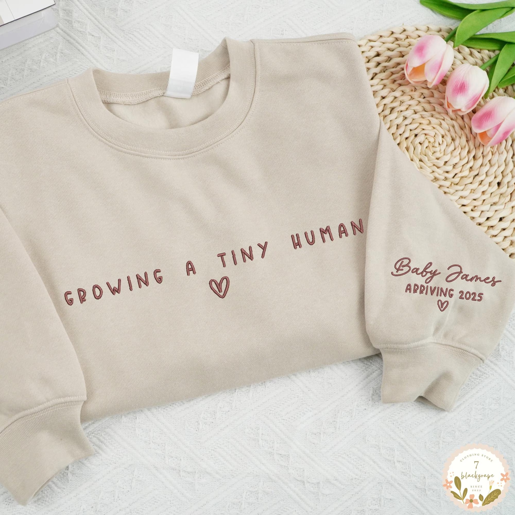 Growing A Tiny Human Pregnancy Embroidered Sweatshirt-Gift For Custom