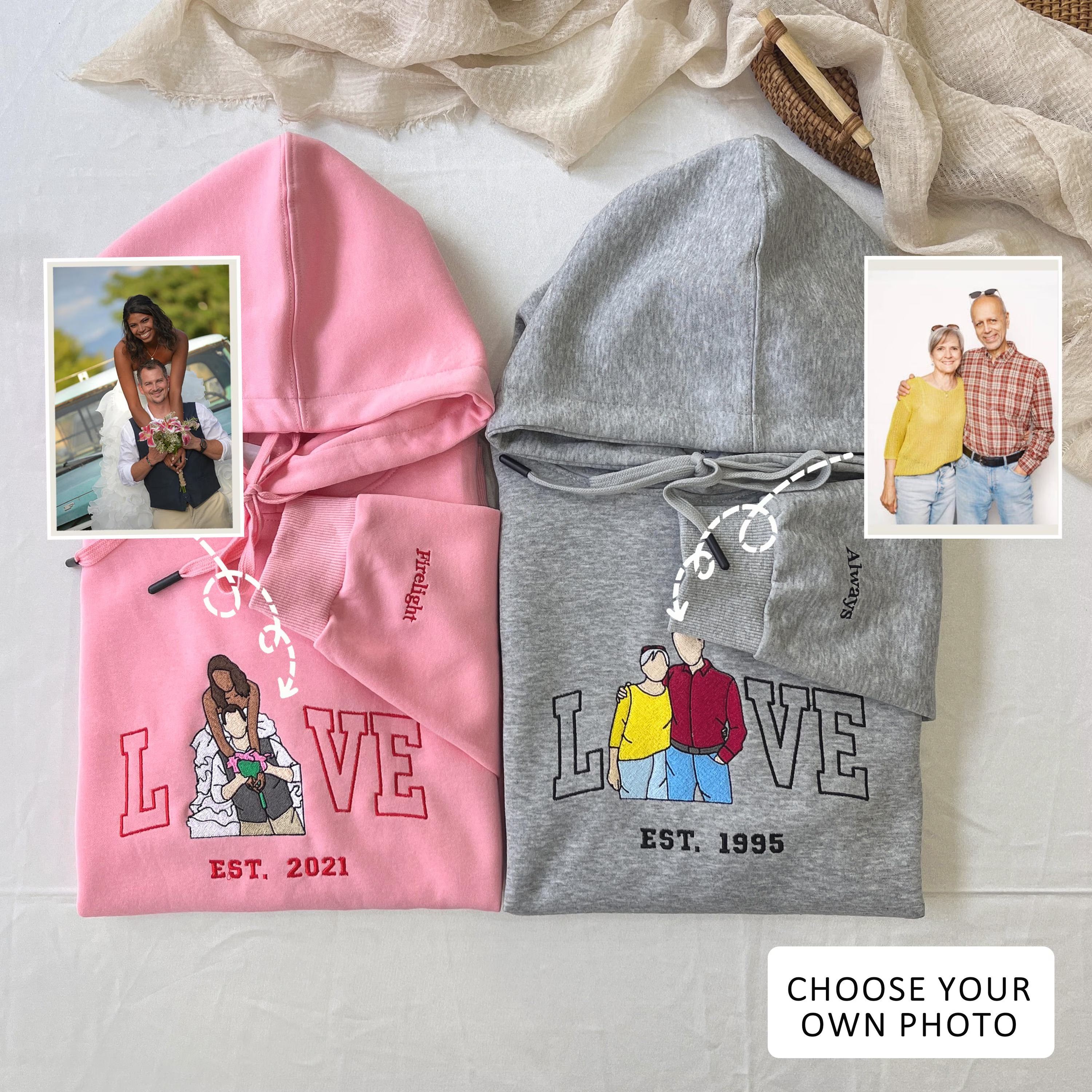 Anniversary LOVE Photo Custom Embroidered Sweatshirt-Gift For Custom
