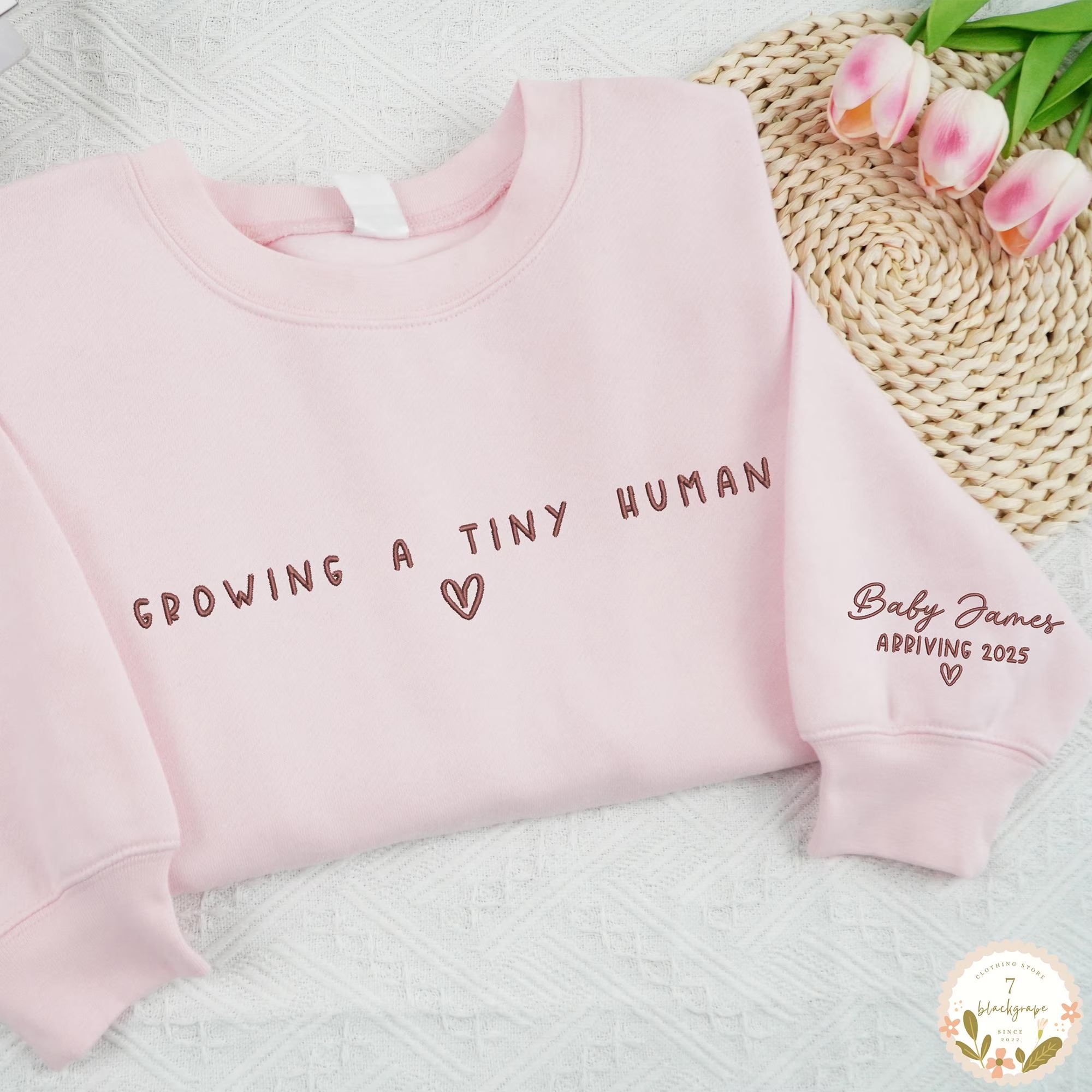 Growing A Tiny Human Pregnancy Embroidered Sweatshirt-Gift For Custom