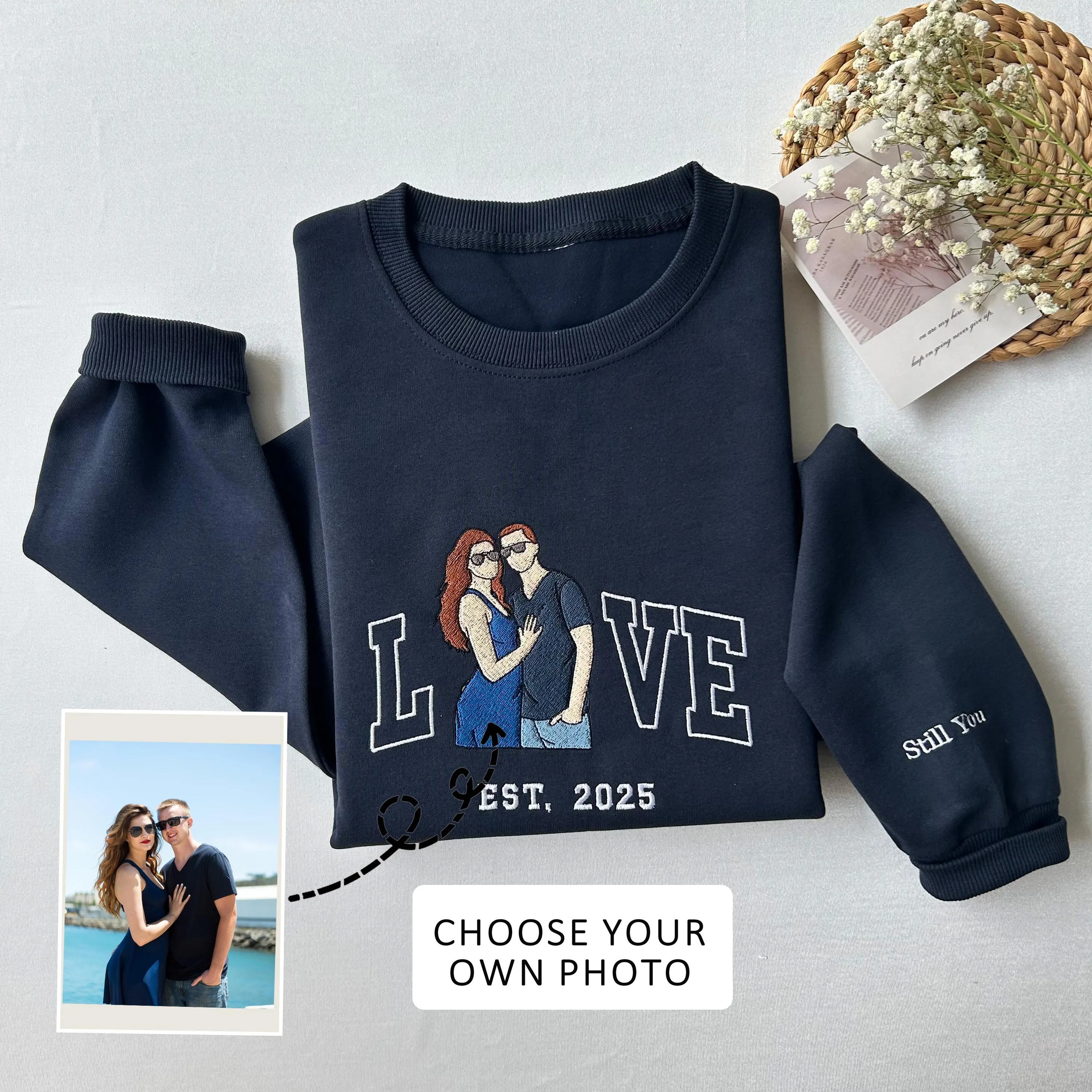 Custom Couple LOVE Photo Embroidered Sweatshirt-Gift For Custom