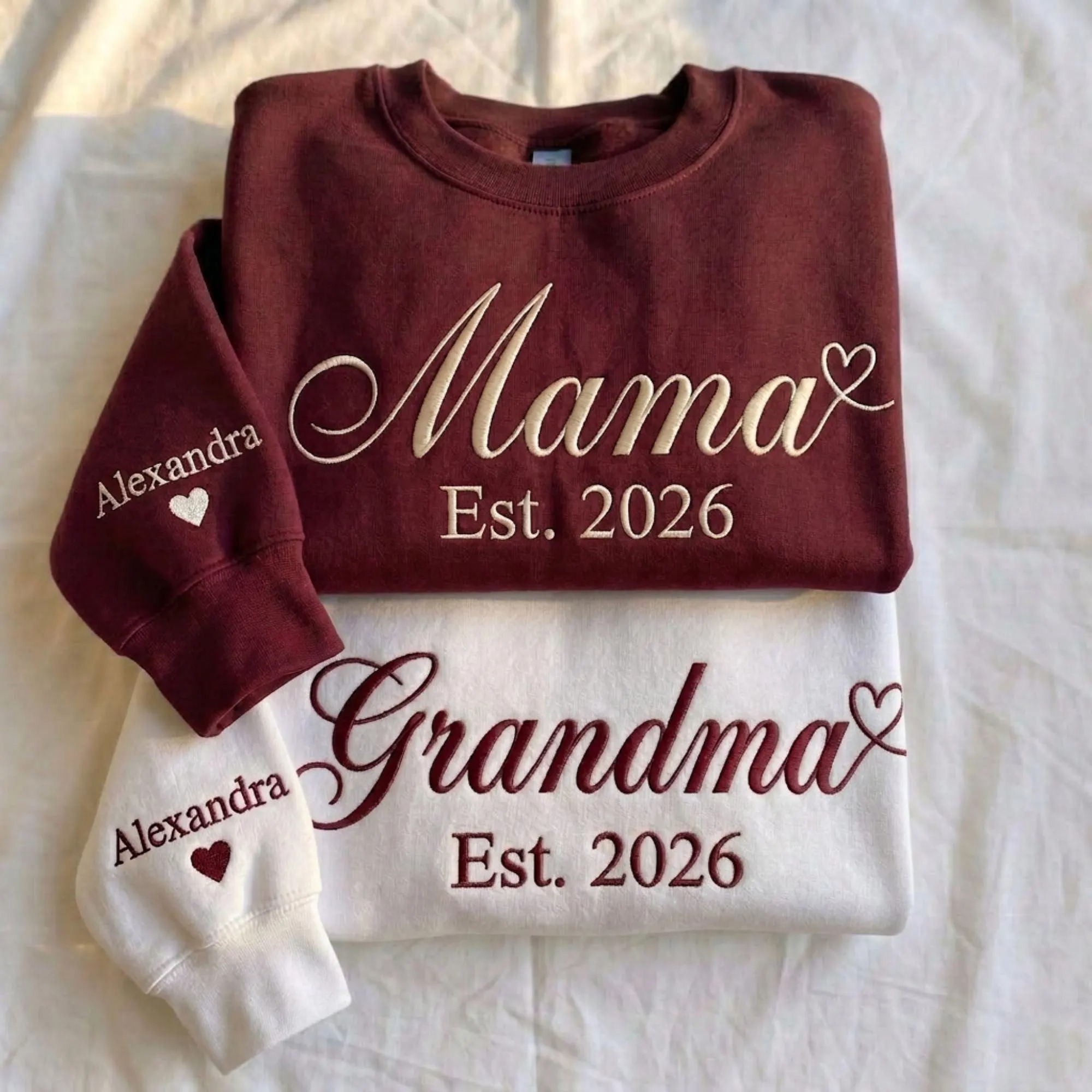 Custom Embroidered Mama Grandma Sweatshirt & Hoodie