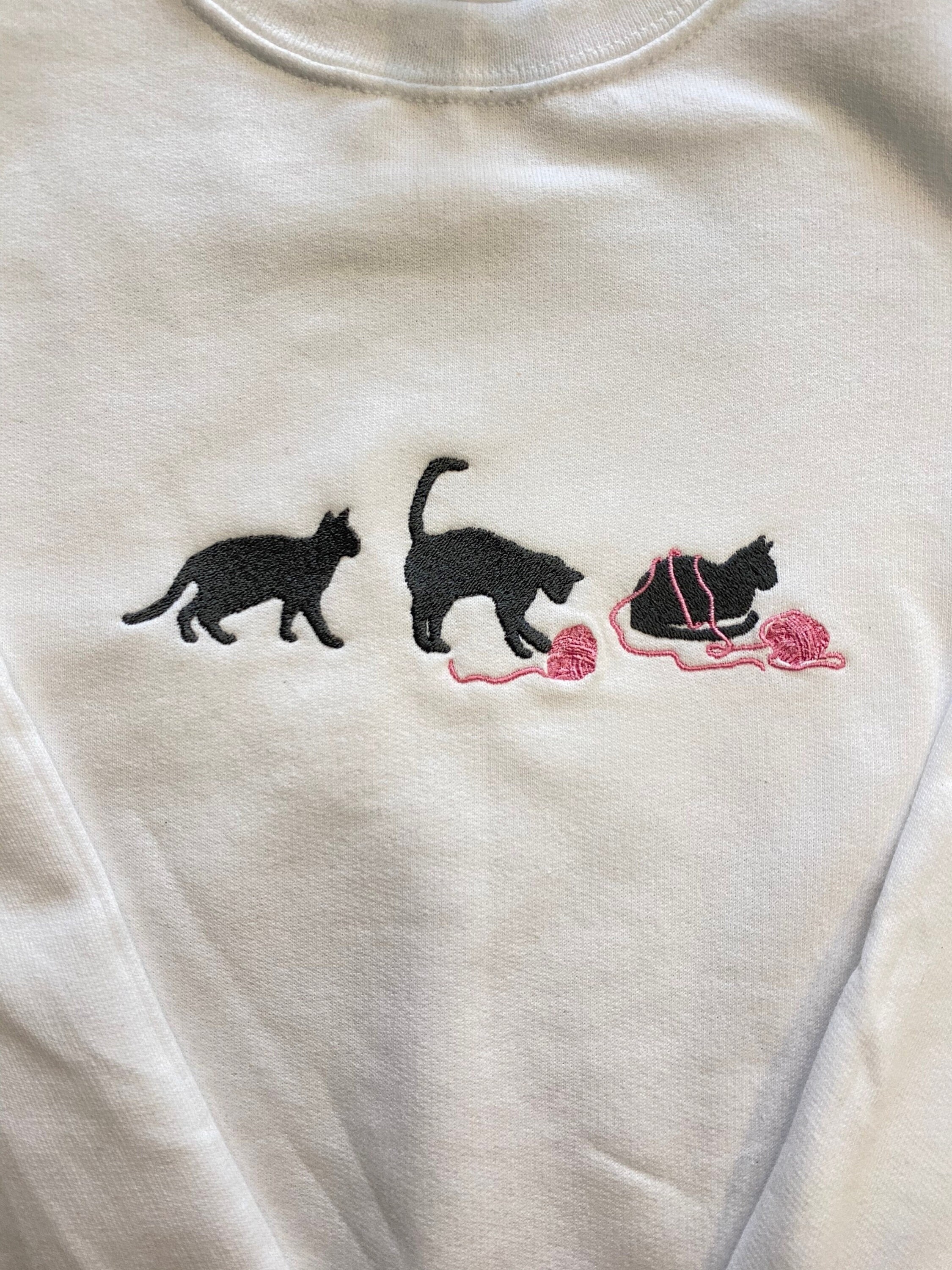 Cat with Yarn Embroidered Sweatshirt-Gift For Custom