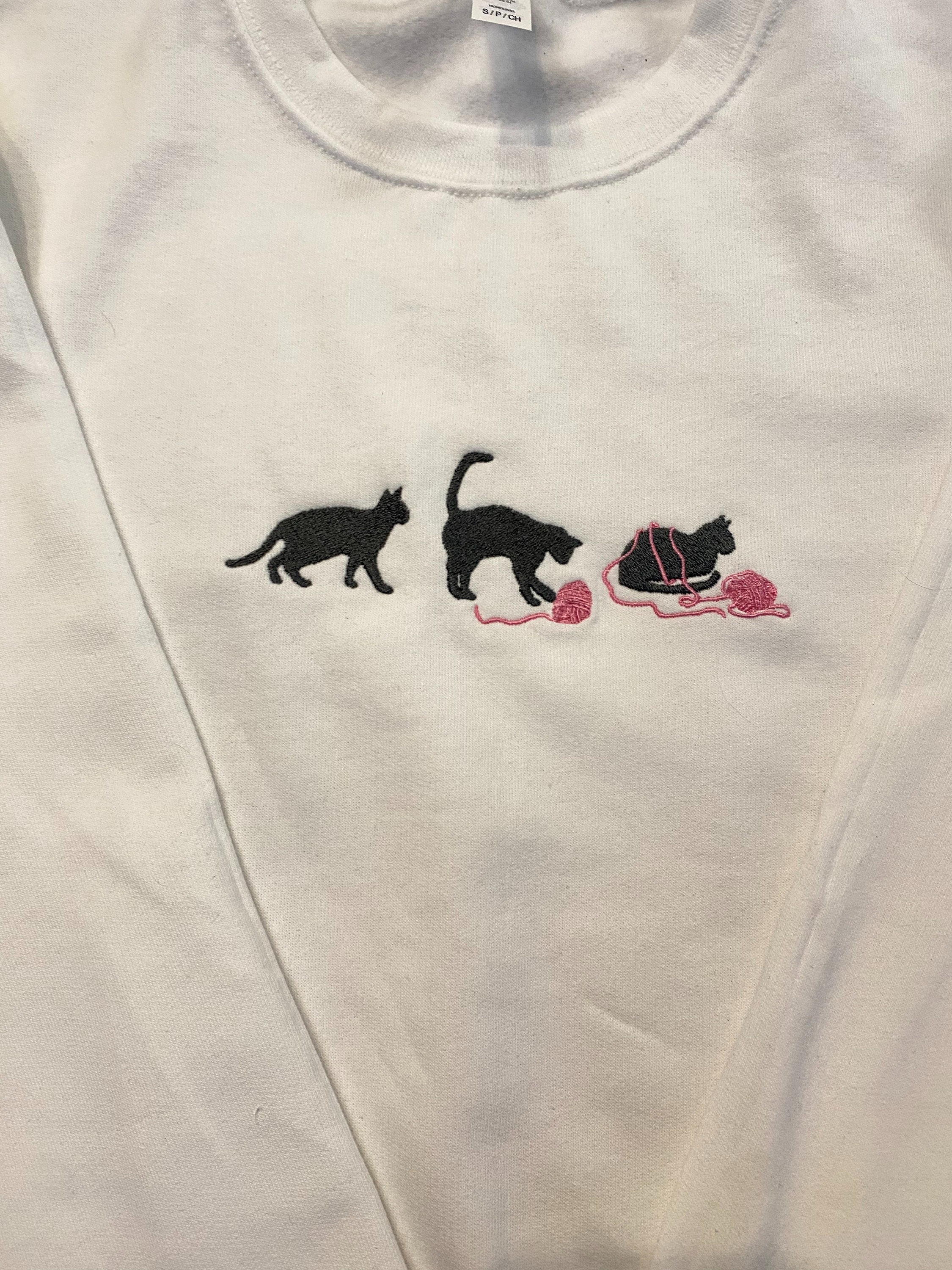 Cat with Yarn Embroidered Sweatshirt-Gift For Custom