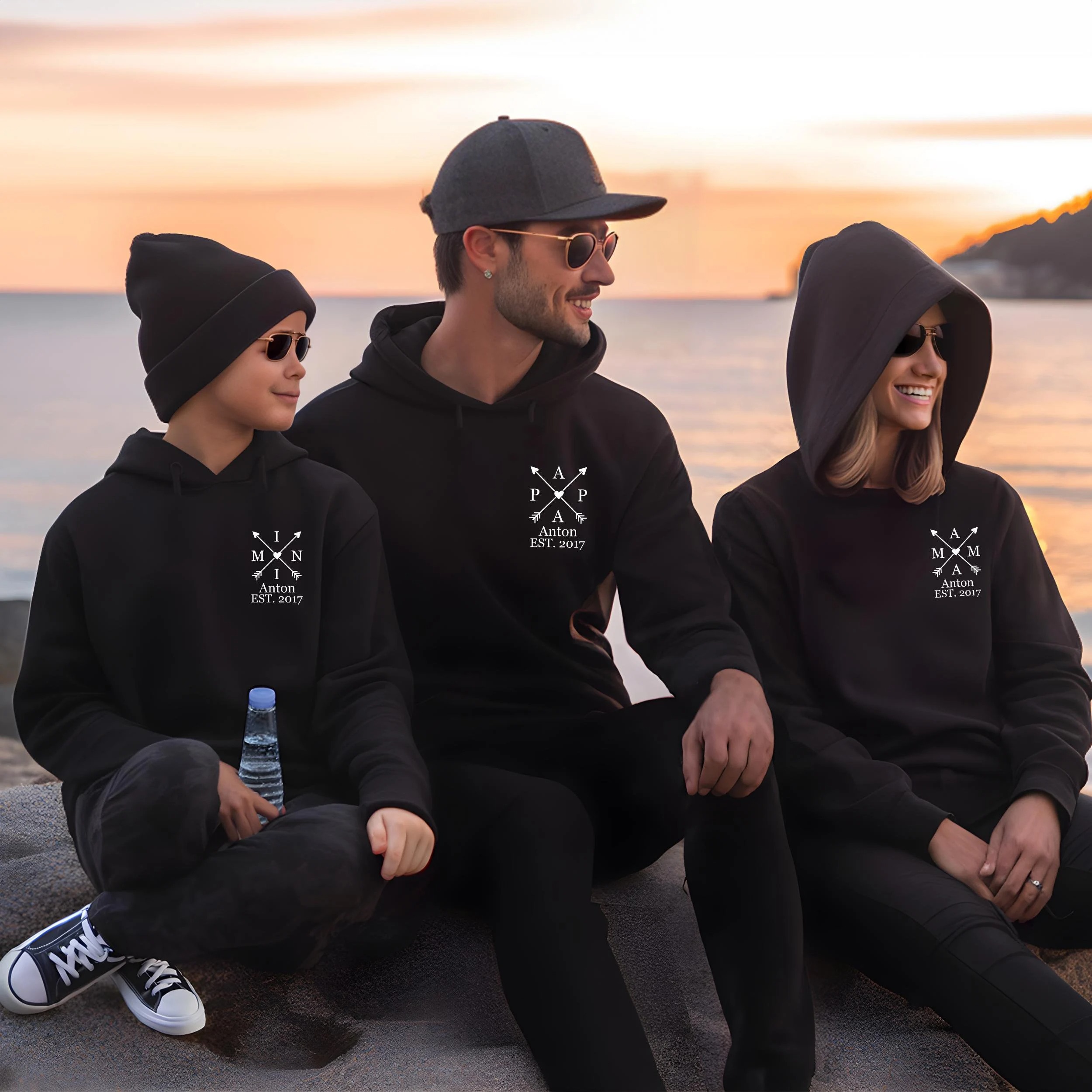 Family Forever: Custom Initial Arrow Family Hoodie, Personalized EST Year Matching Sweatshirt for the Whole Family
