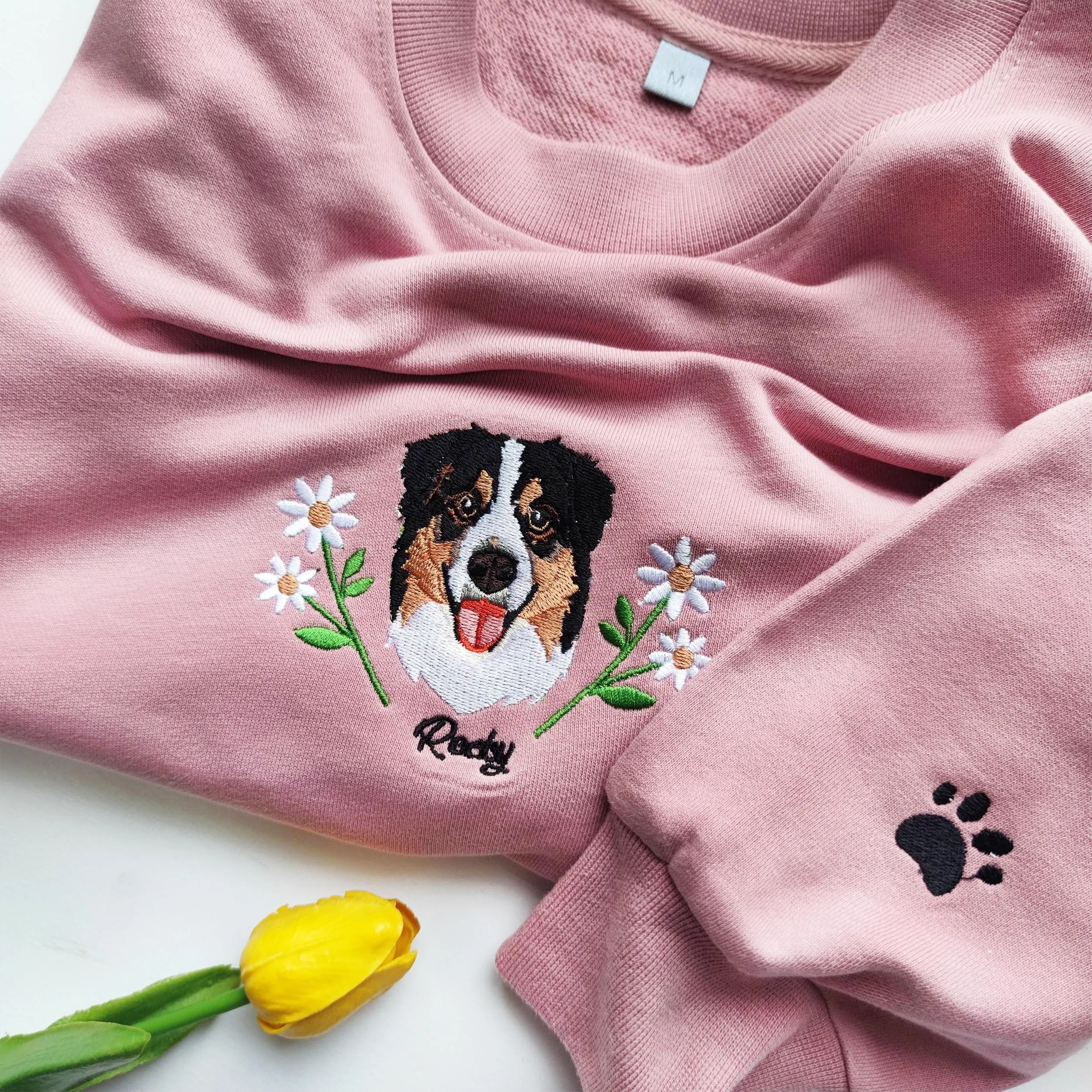 Custom Dog Face Flower Embroidered Sweatshirt-Gift For Custom