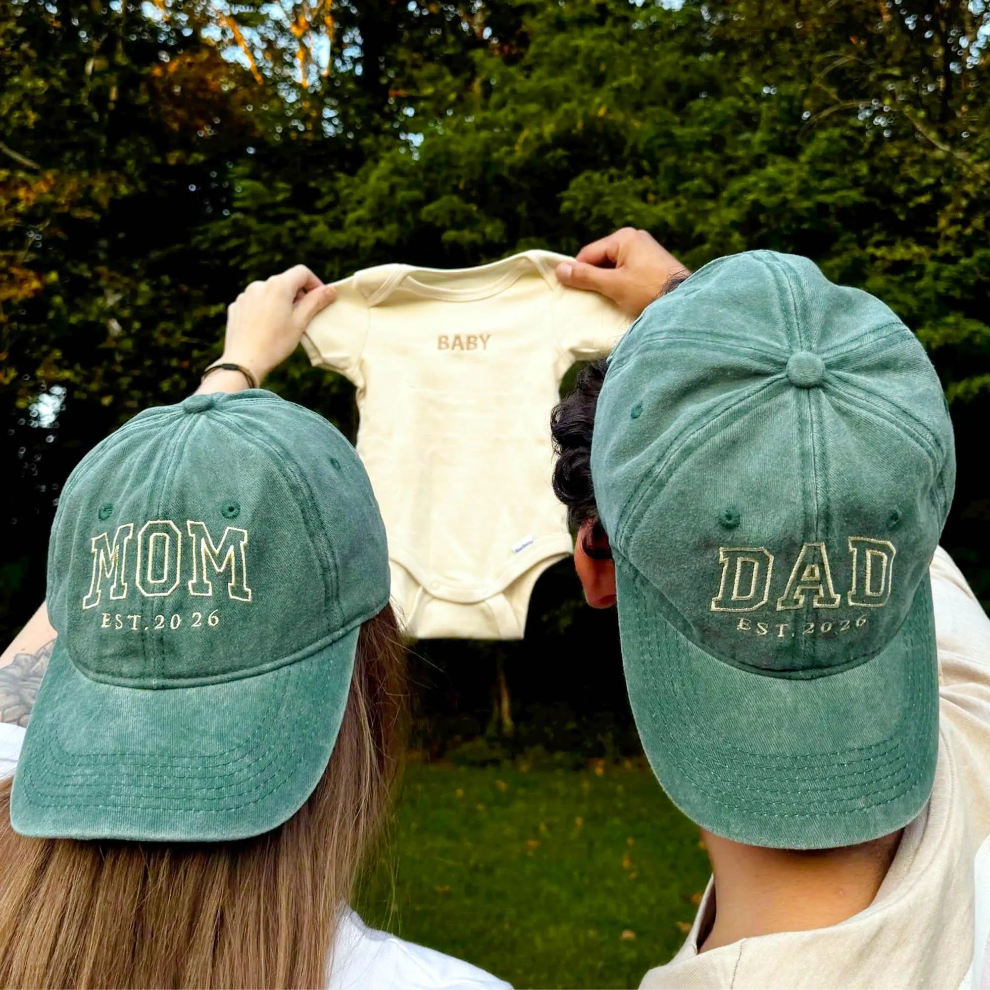 Custom Embroidered MOM DAD EST 2026 Baby