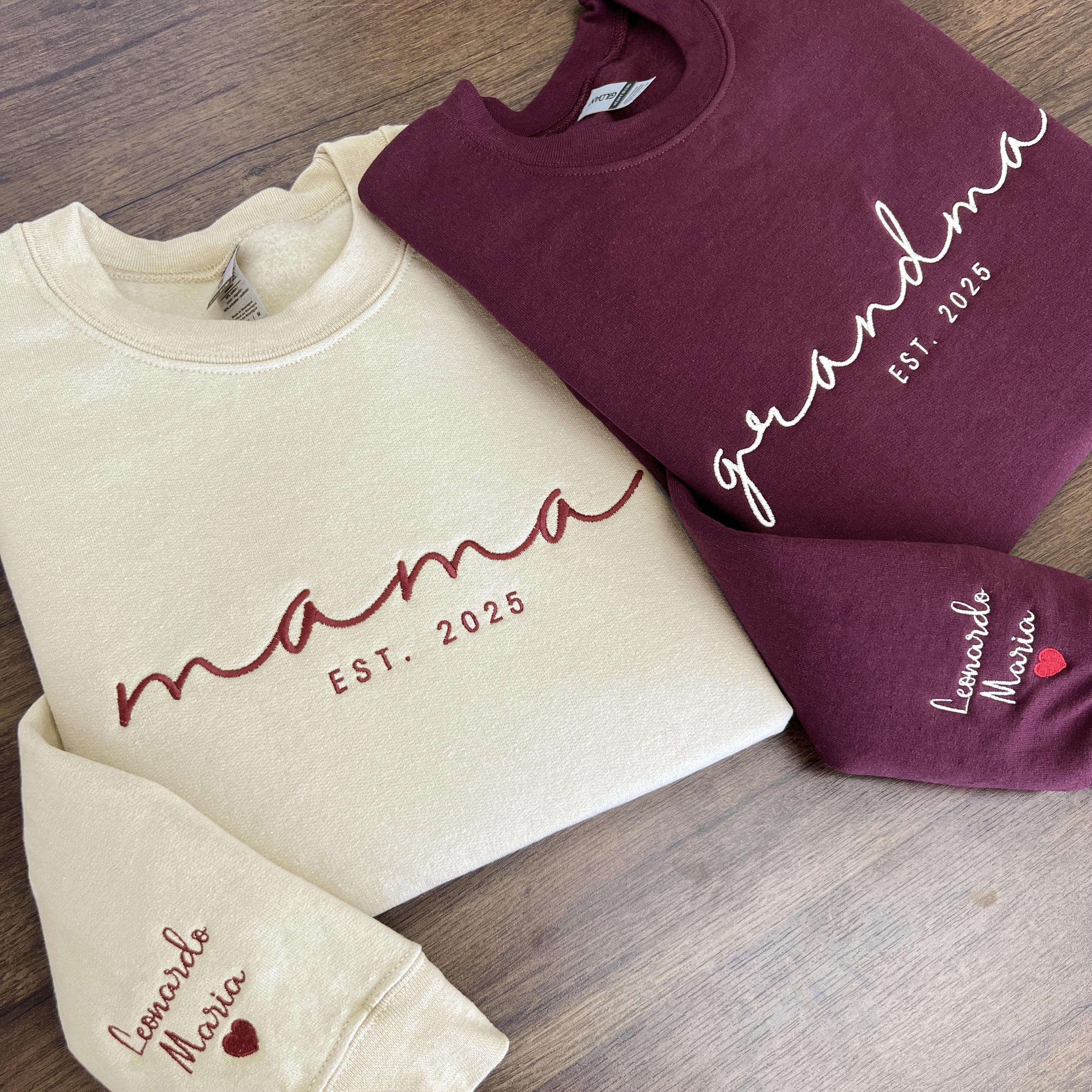 Custom Mama Est Year Embroidered Sweatshirt-Gift For Custom
